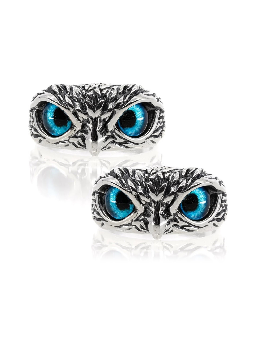 VS Unique Collection Set Of 2 Silver Plated Owl Stainless Steel Finger Ring