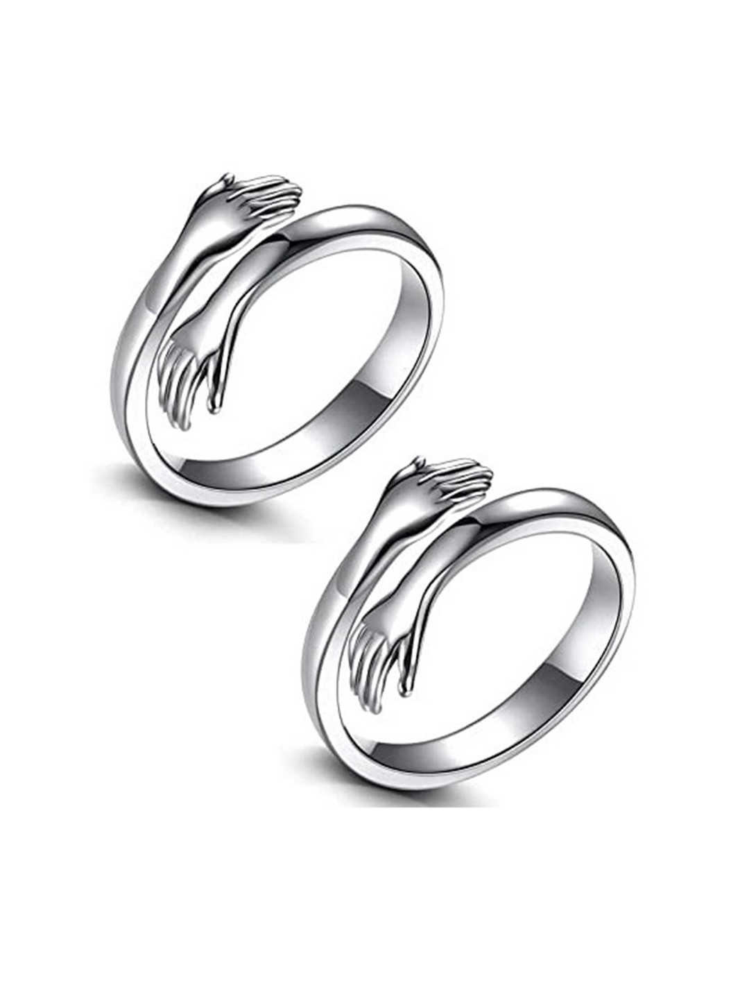 VS Unique Collection Set Of 2 Silver Plated Adjustable Valentines Rings