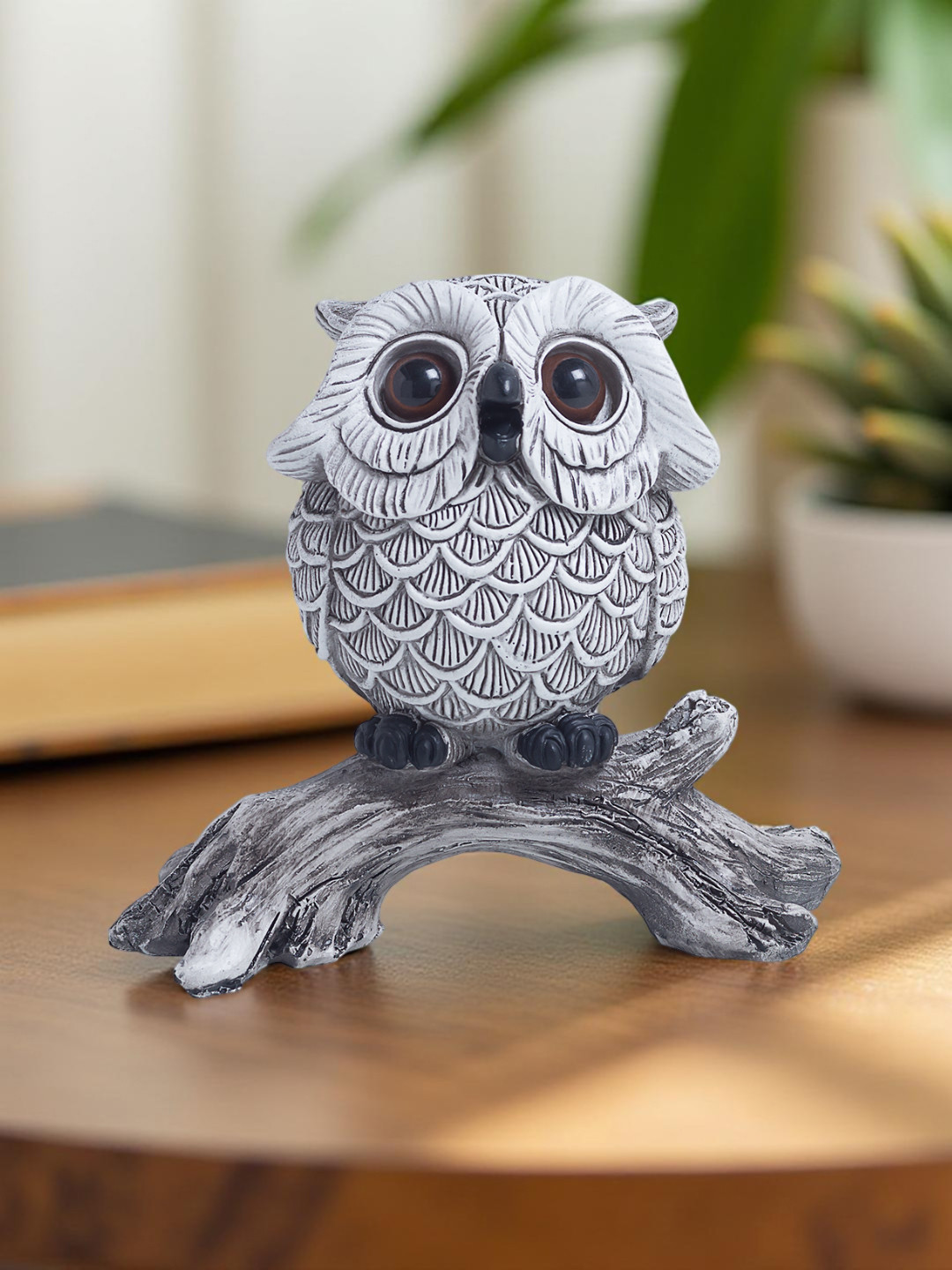 Golden Peacock White Perched Owl Resin Figurine Showpiece