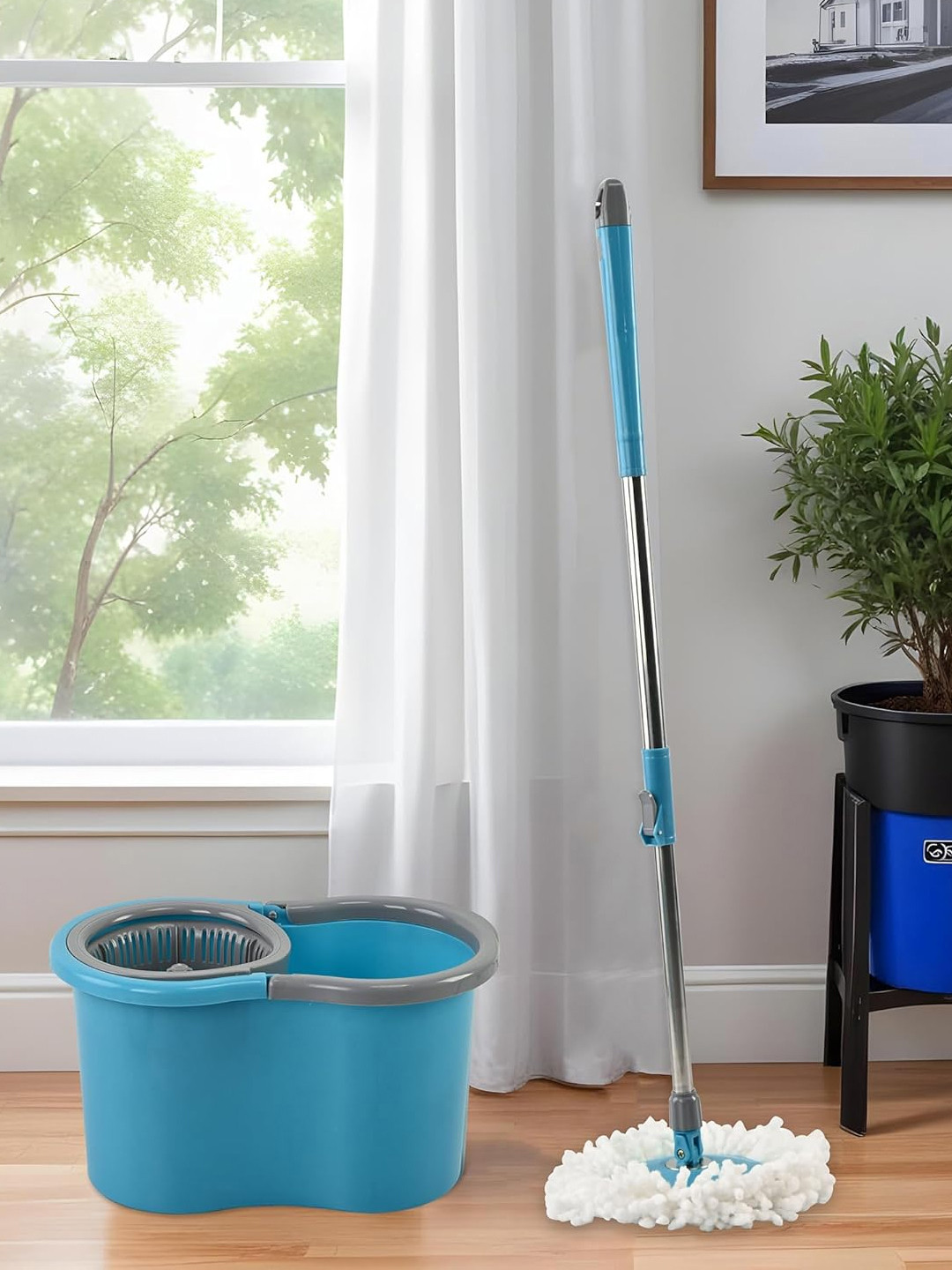 RUBOXA Blue Plastic Spin Mop Bucket for Cleaning Floor with 2 Refills