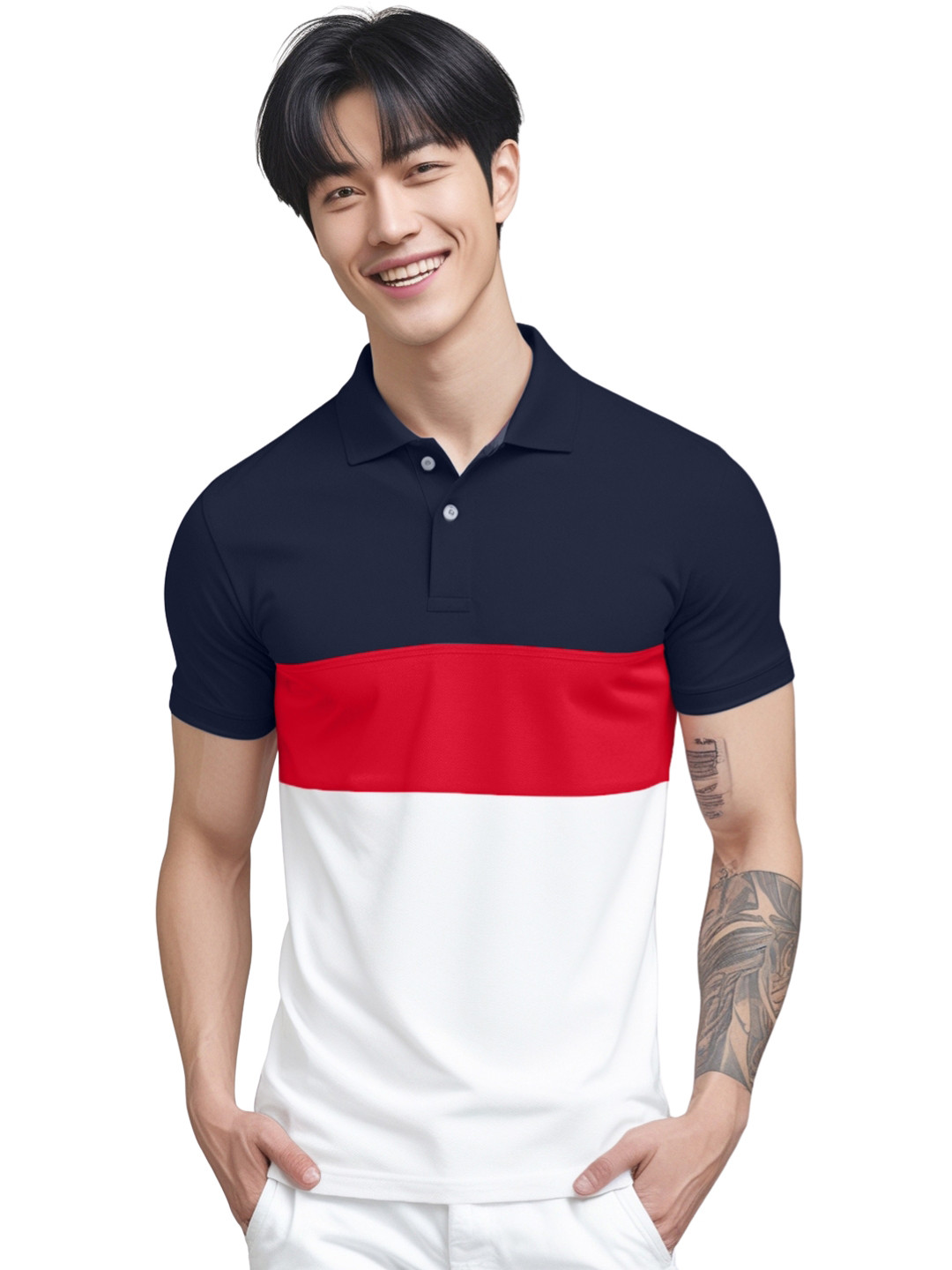 Leotude Colourblocked Polo Collar Regular Fit T-shirt
