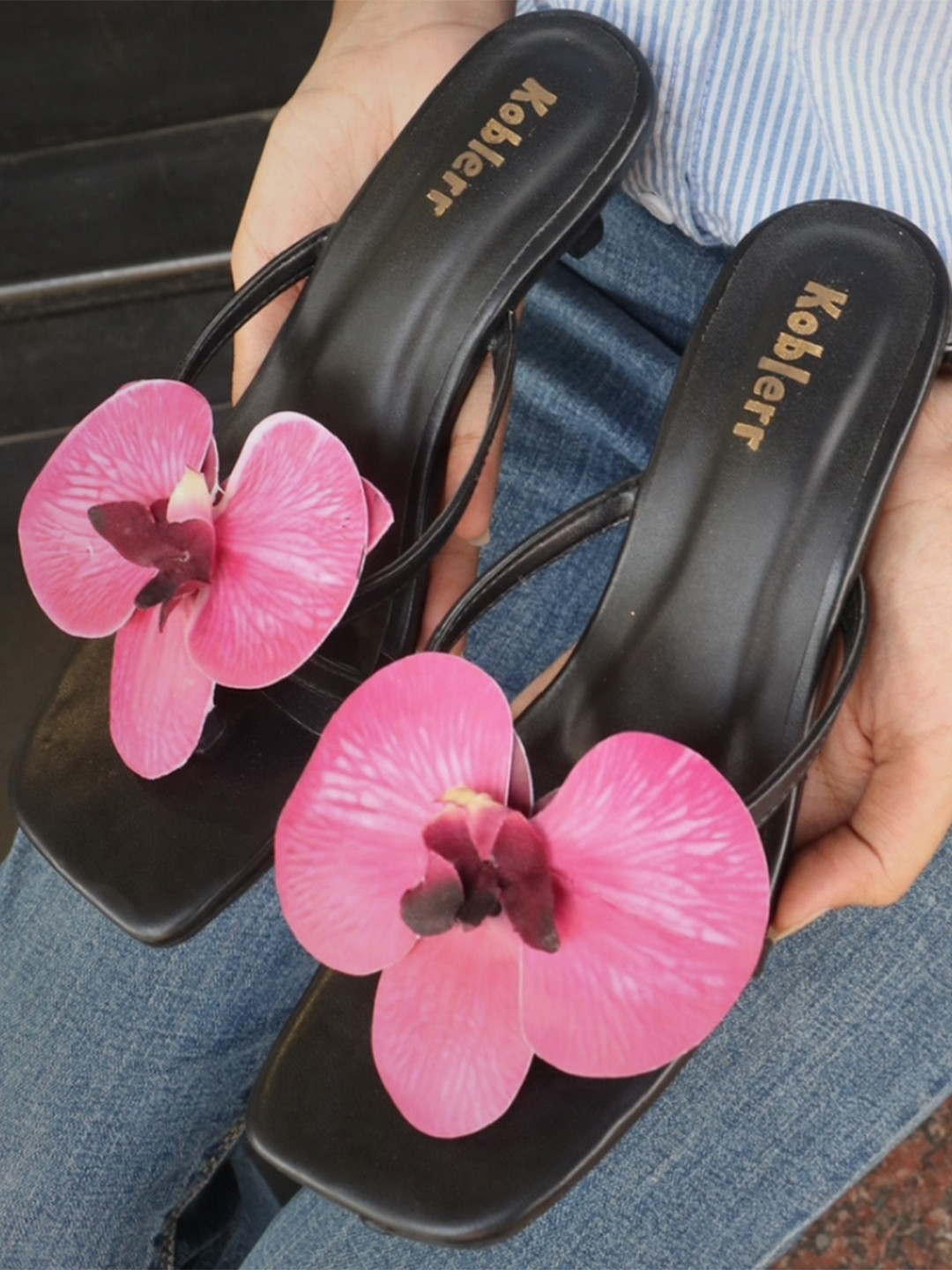 Koblerr Orchid Flower Kitten Heels