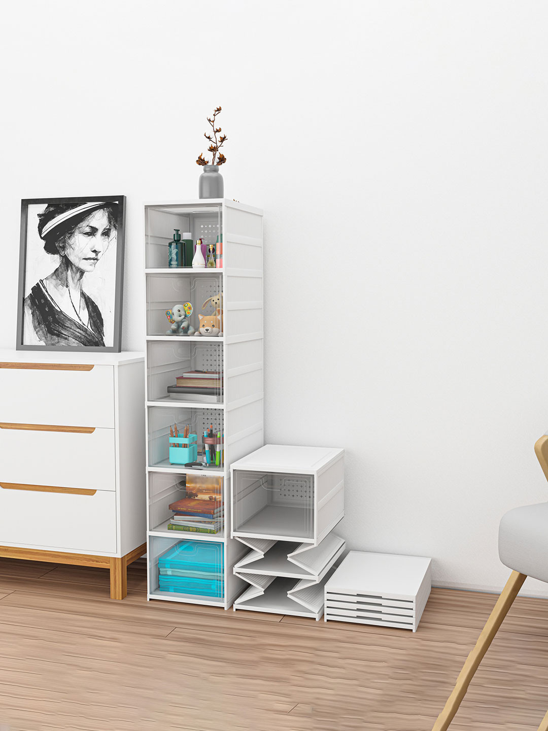 RUBOXA White & Transparent 6-Tier Collapsible Space Drawer Organiser