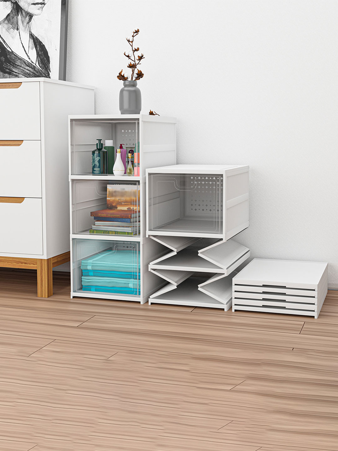 RUBOXA White & Transparent 3-Tier Drawer Organiser