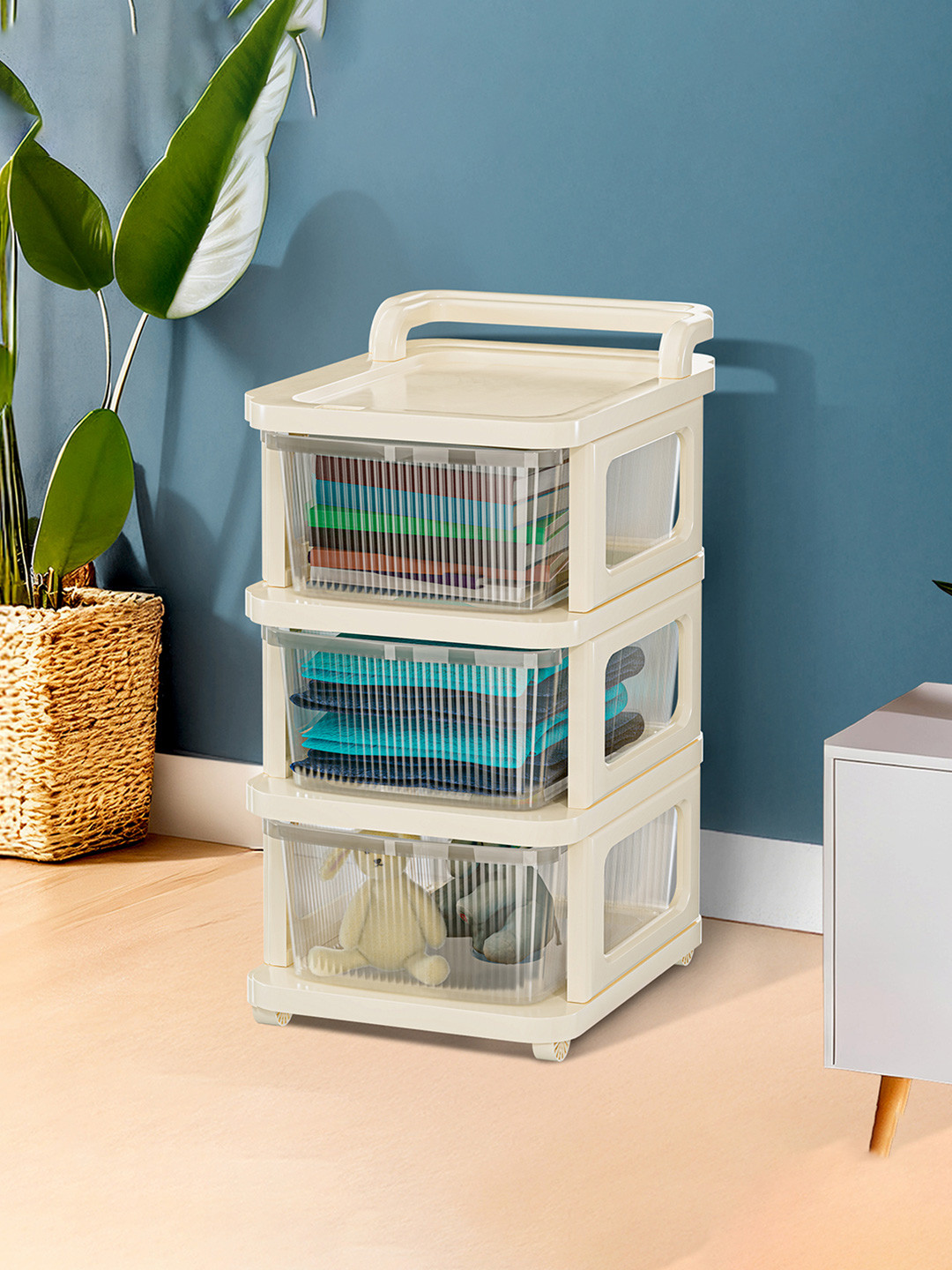 RUBOXA Transparent & White 3-Layer Modular Storage Drawer Organiser