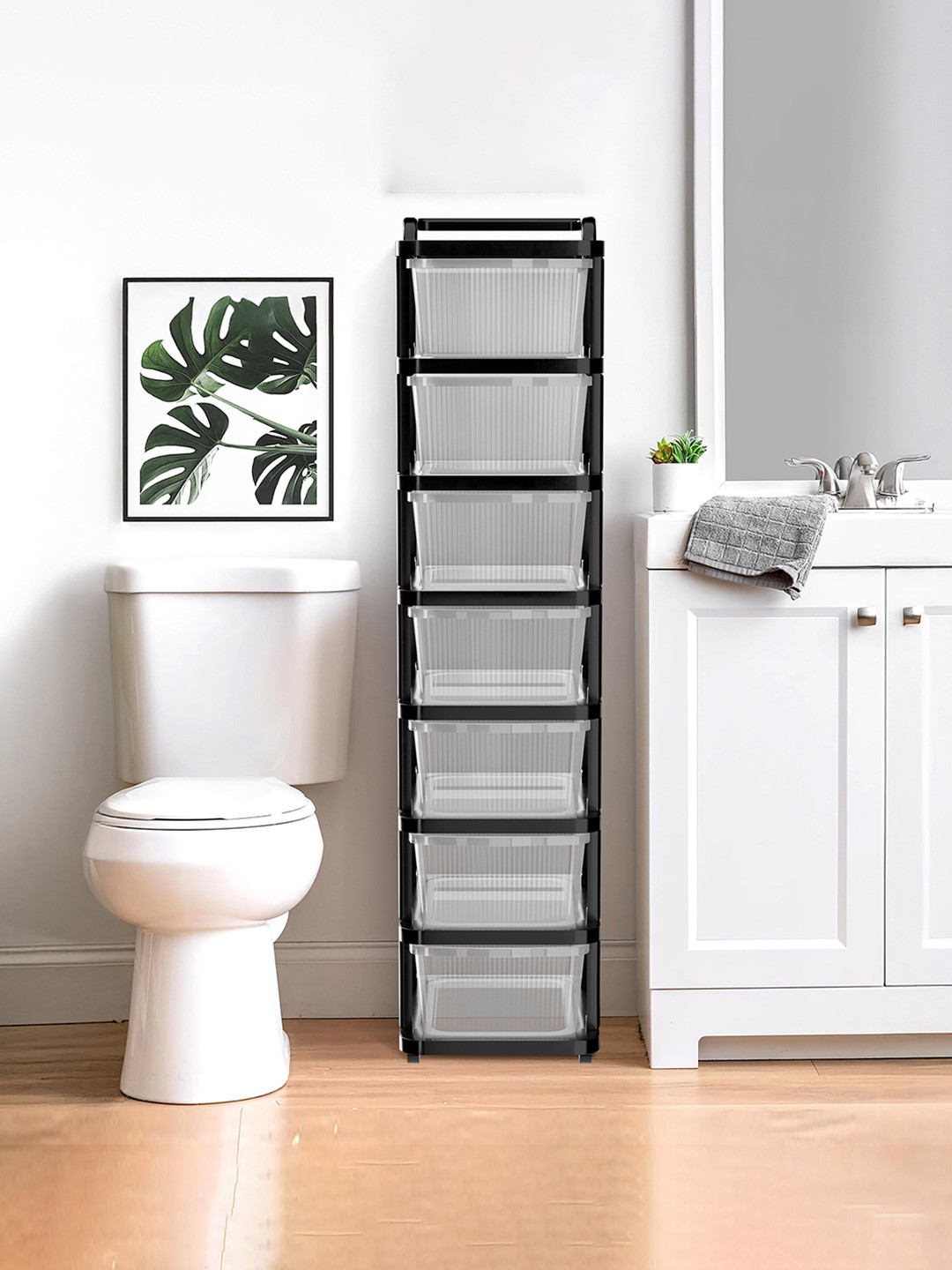 RUBOXA Transparent & Black 7-Layer Modular Storage Drawer Organisers
