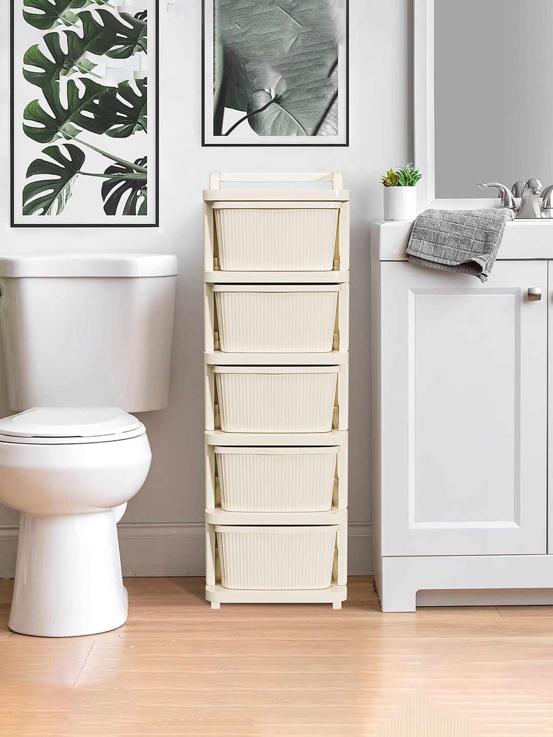 RUBOXA Cream-Coloured 5-Layer Modular Storage Drawer Organiser