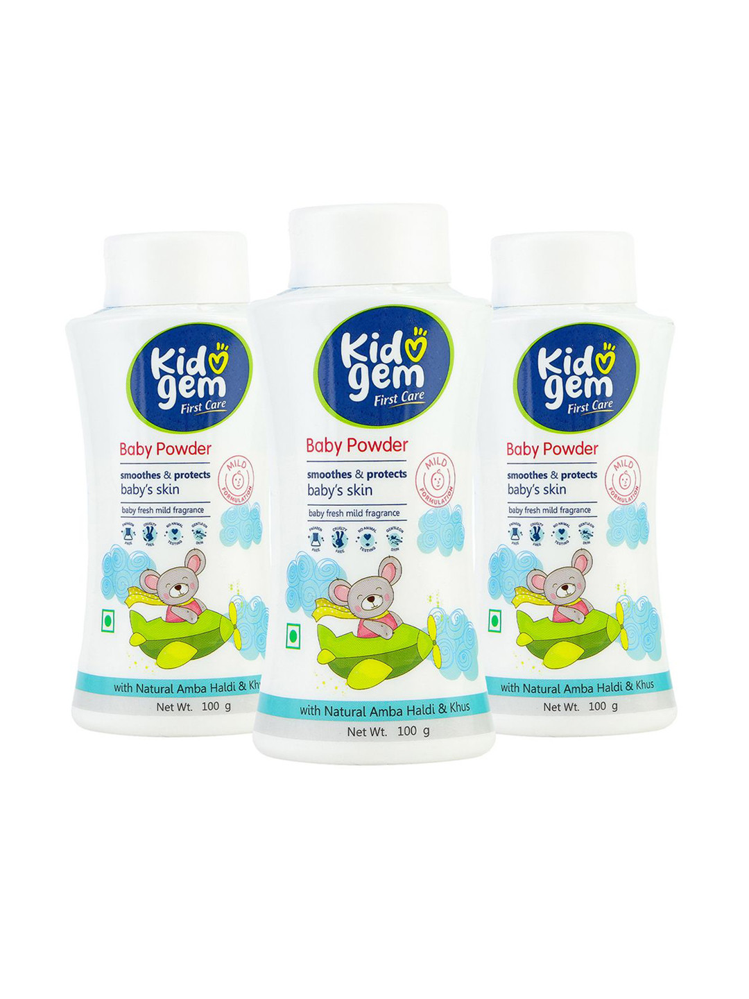 Leeford Kidogem Set of 3 Baby Powder with Almond Oil, Olive Oil & Amba Haldi