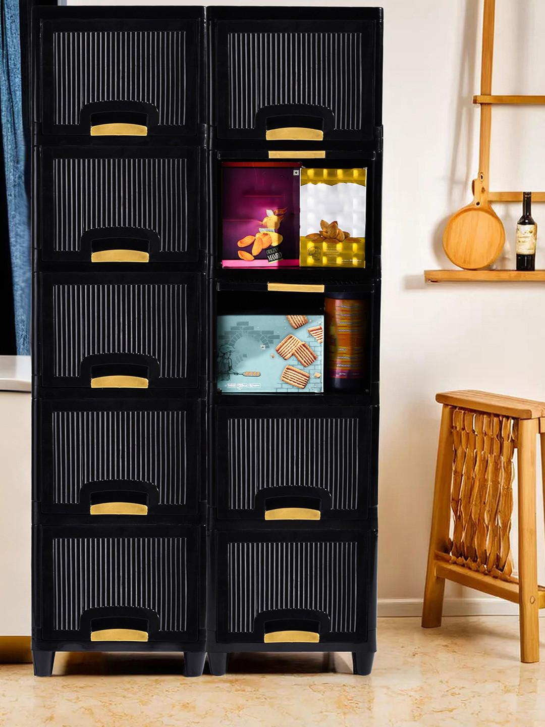RUBOXA Set of 10 Black Cabinet Storage Organizer 5+5 Folding Storage Clothes Rack