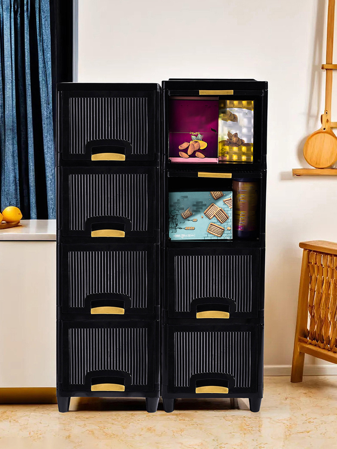RUBOXA Set of 8 Black Cabinet Storage Organiser 4 + 4 Folding Storage Rack
