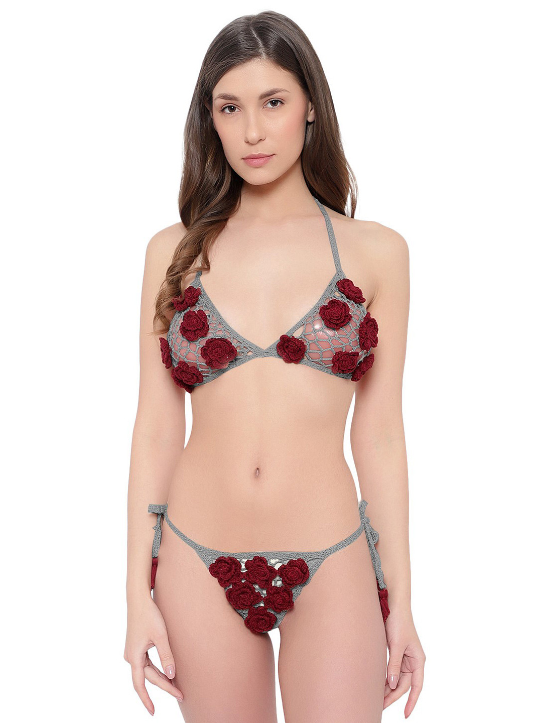 NIMRA FASHION Cotton Crochet Halter Neck Swim Bikini Set