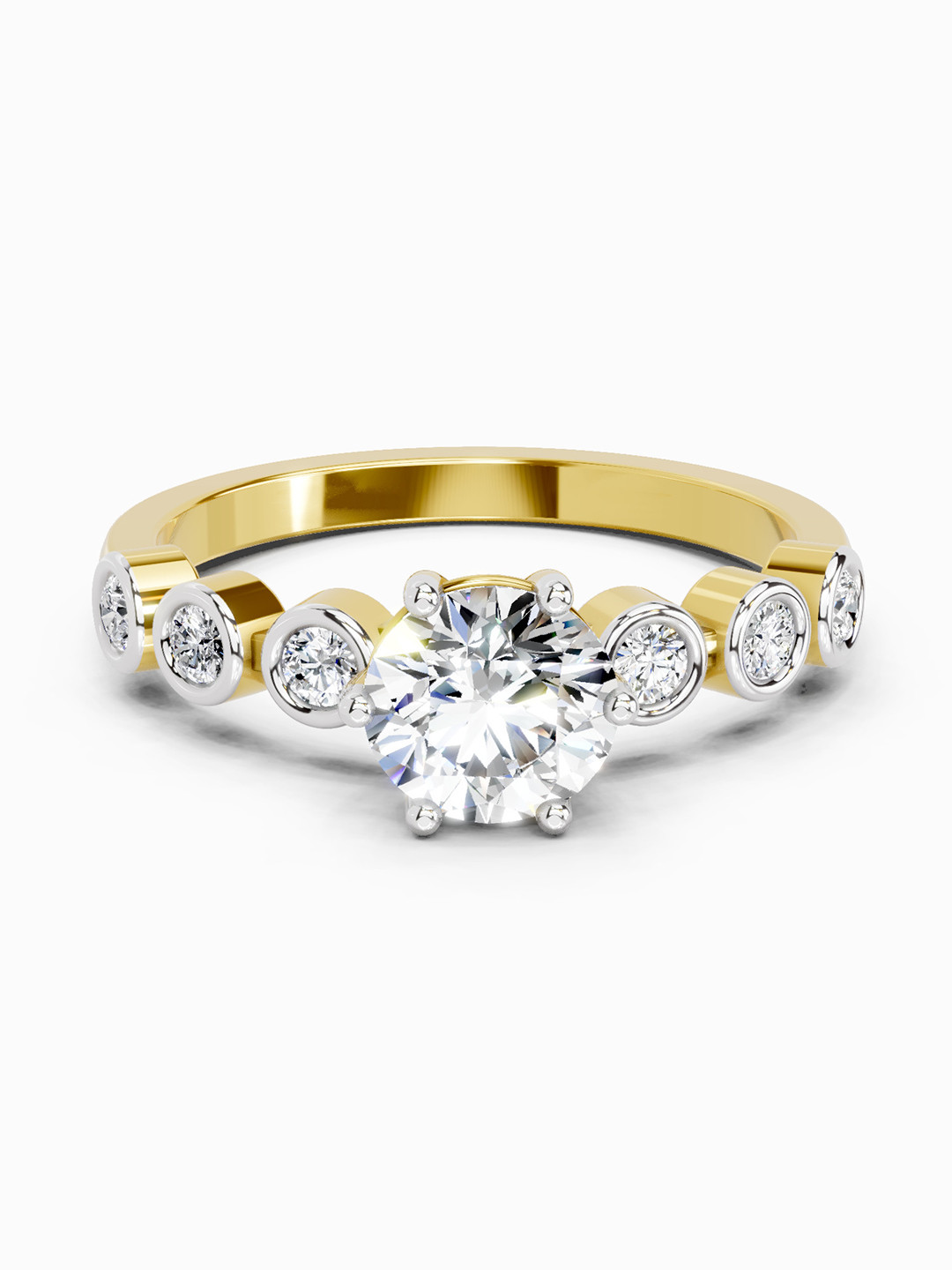 Sparkles 14K Yellow Gold Lab Grown Diamond 1.09 Carat Round Shape Diamond Ring