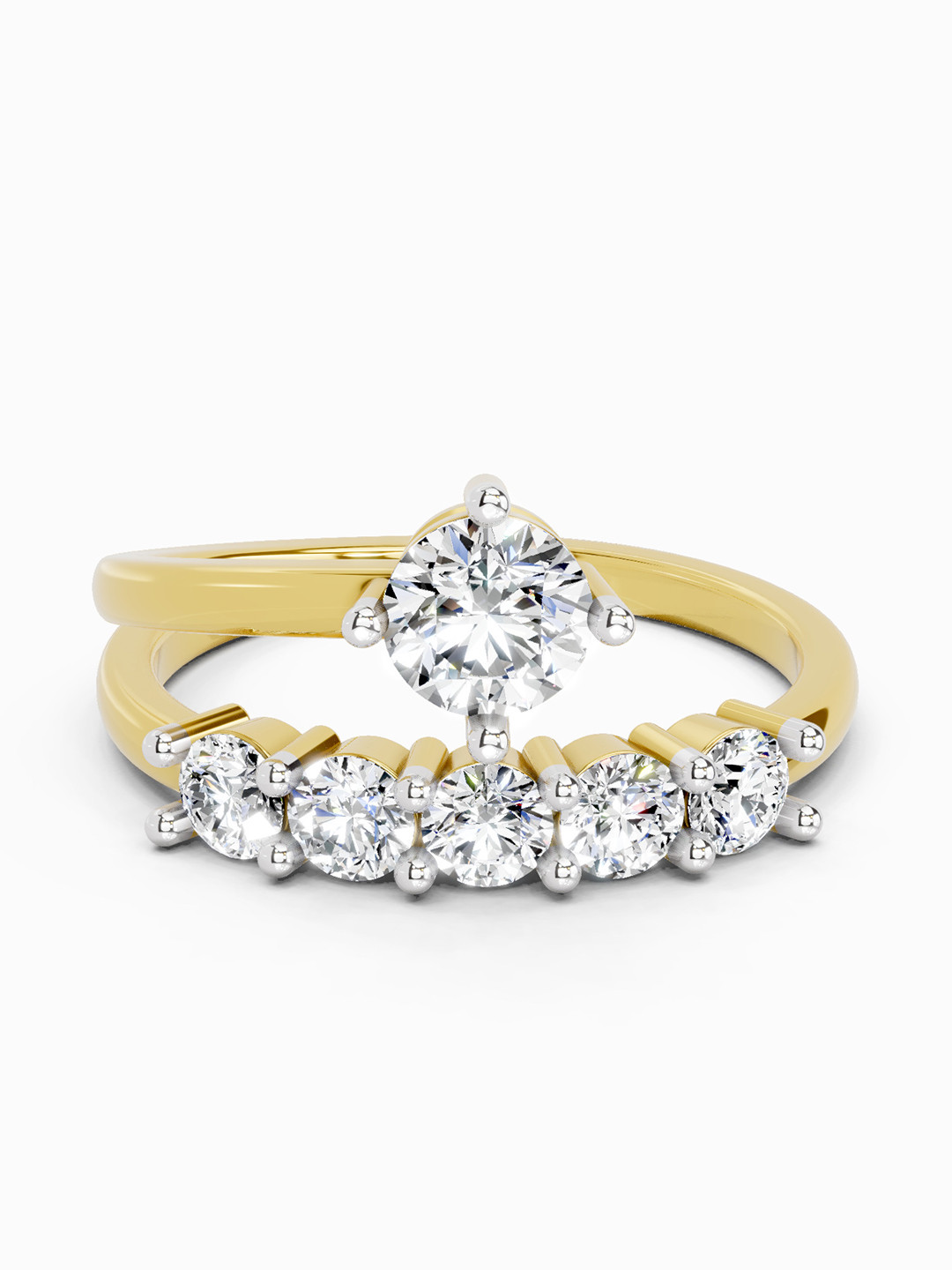 Sparkles 14K Yellow Gold Lab Grown Diamond 1.01 Carat Round Shape Diamond Ring