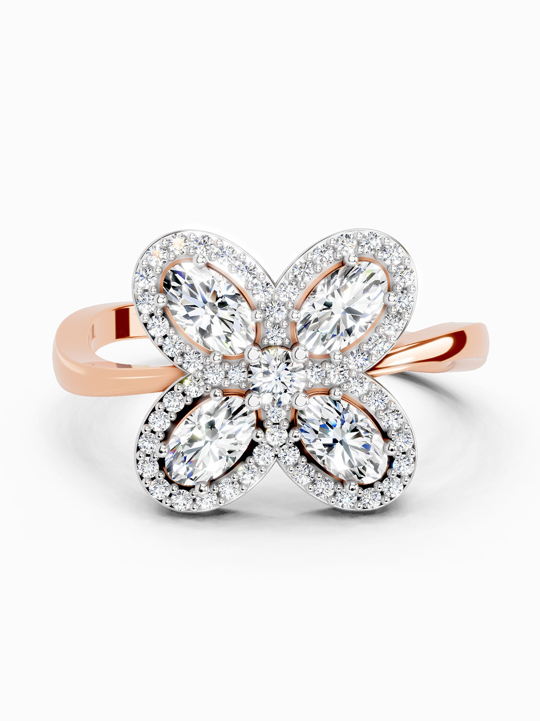 Sparkles 14K Rose Gold Lab Grown Diamond 1.72 Carat Oval & Round Shape Diamond Ring