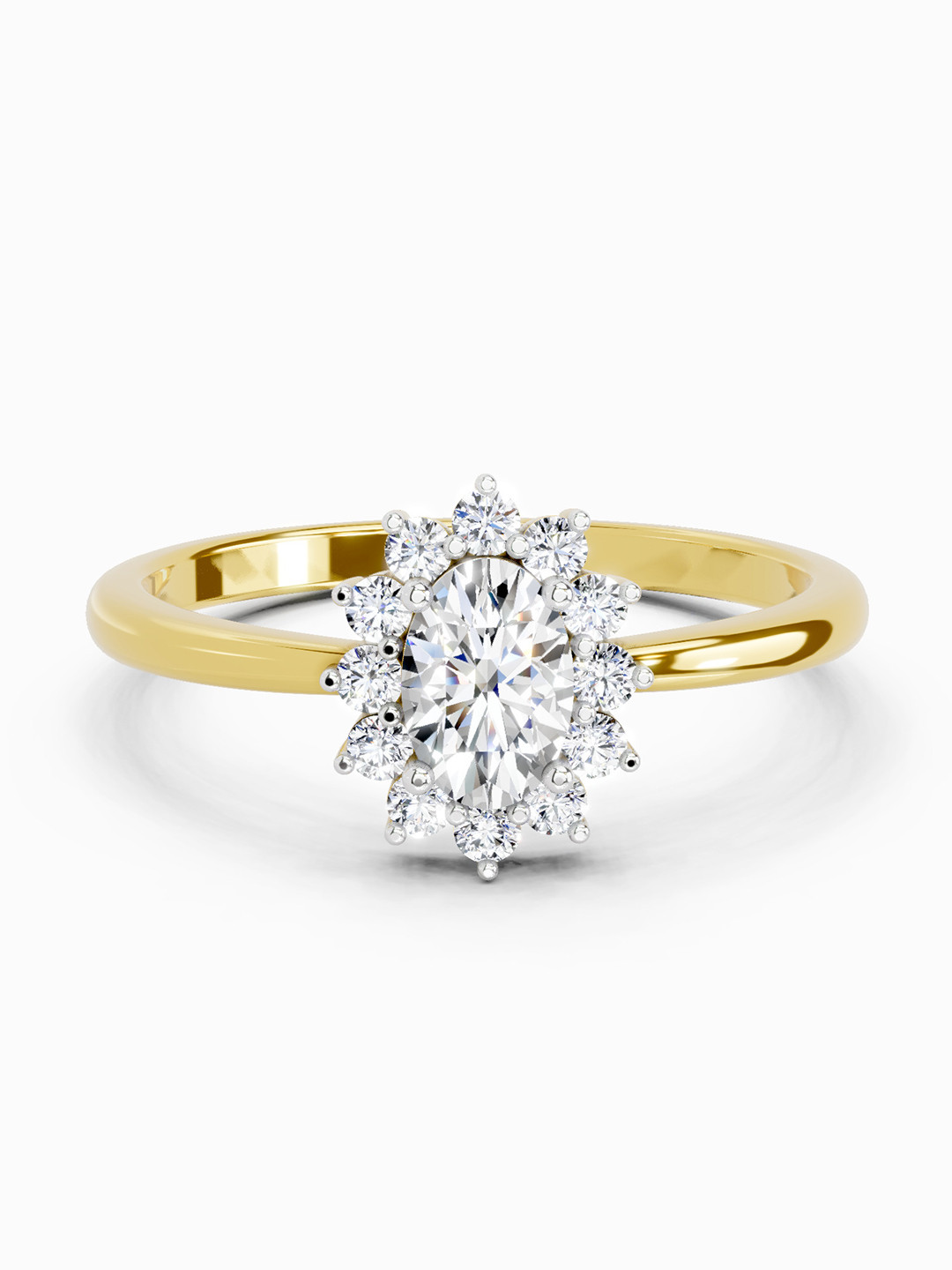 Sparkles 14K Yellow Gold Lab Grown Diamond 0.77 Carat Oval & Round Shape Diamond Ring