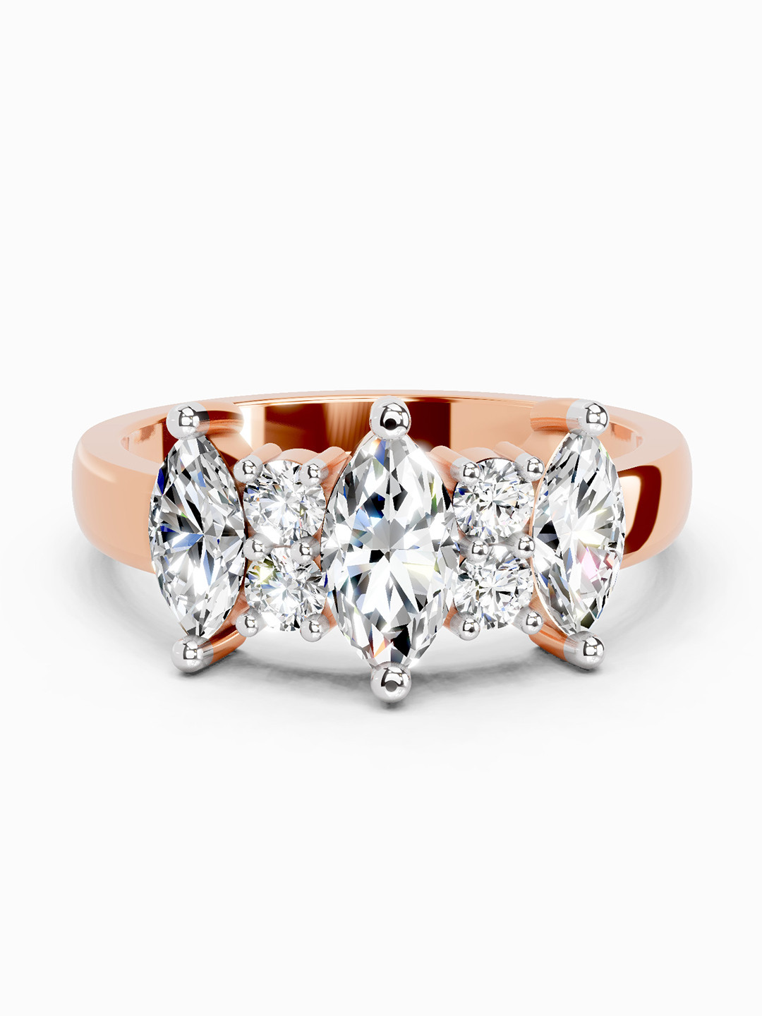 Sparkles 14K Rose Gold Lab Grown Diamond 1.08 Carat Marquise & Round Shape Diamond Ring