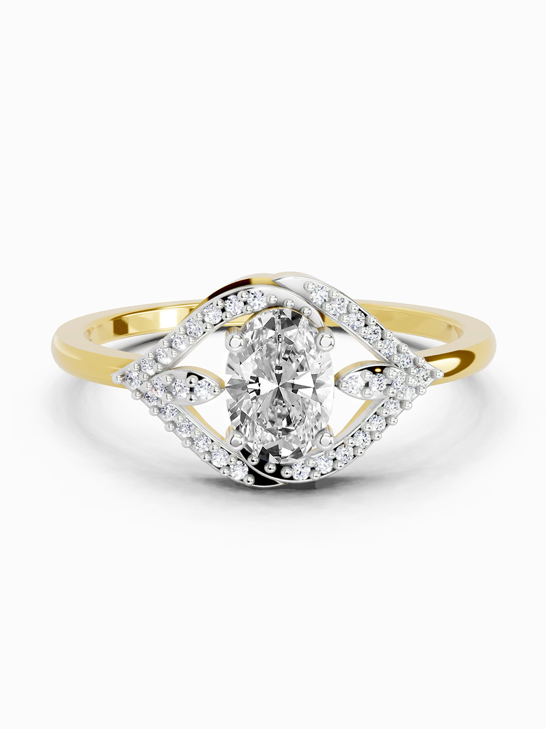 Sparkles 14K Yellow Gold Lab Grown Diamond 0.51 Carat Oval Halo Ring