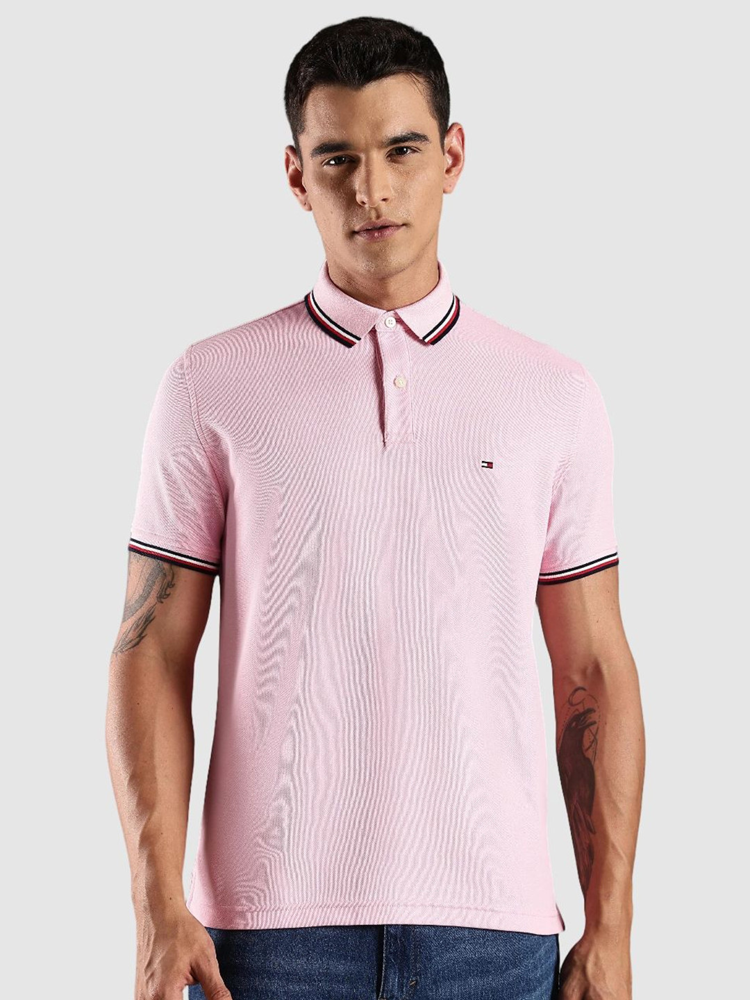 Tommy Hilfiger Men Solid Polo Collar Cotton T-shirt