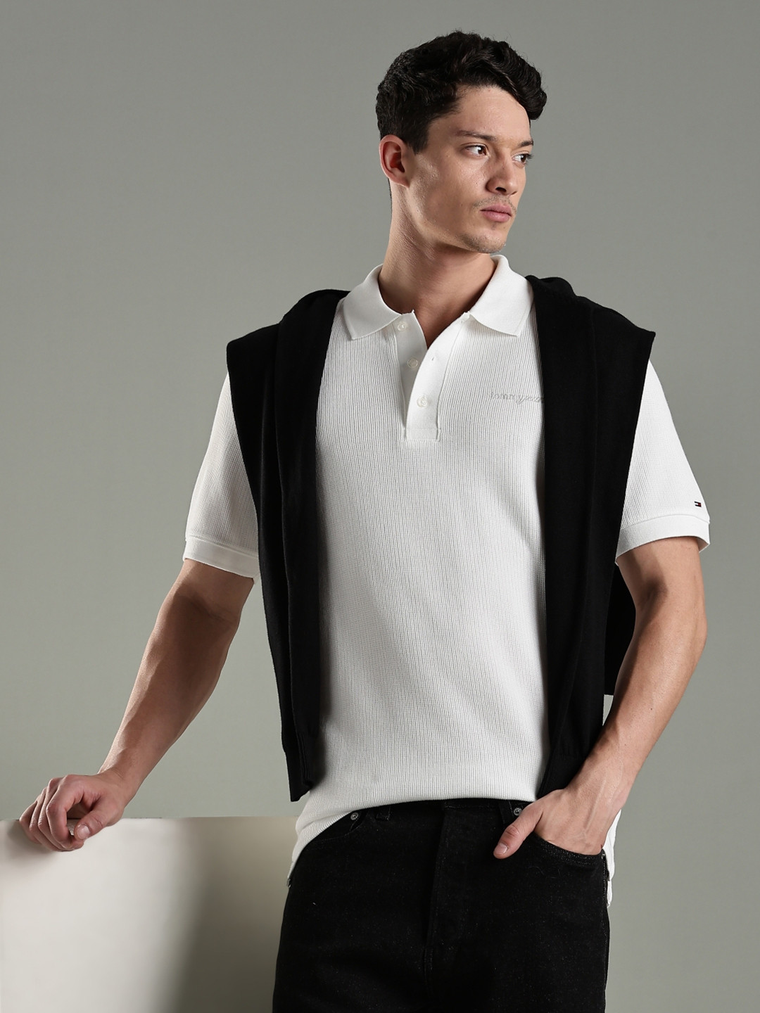 Tommy Hilfiger Europe Self Design Polo Collar Casual T-shirt