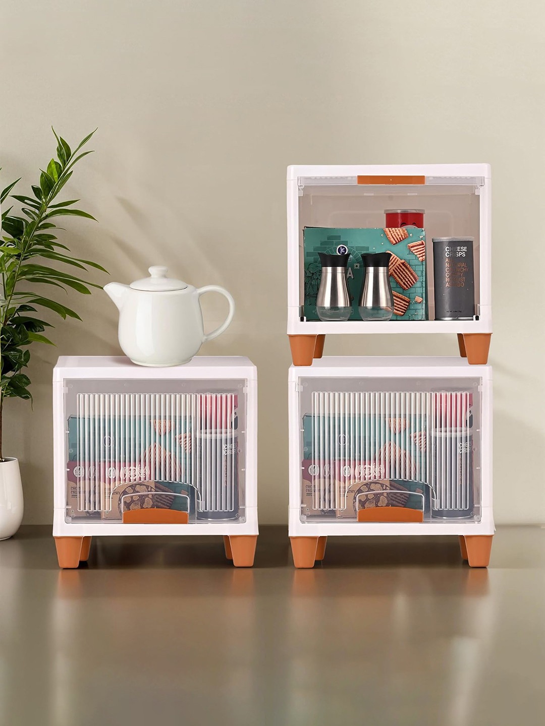 RUBOXA Transparent & White Textured 3 Units Drawer Organiser