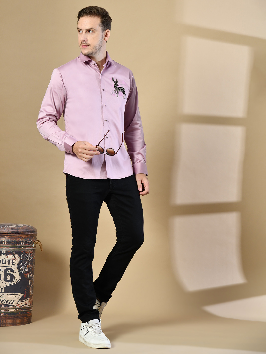 DESIGN UP Graphic Printed Spread Collar Standard Slim Fit Cotton Casual Shirt