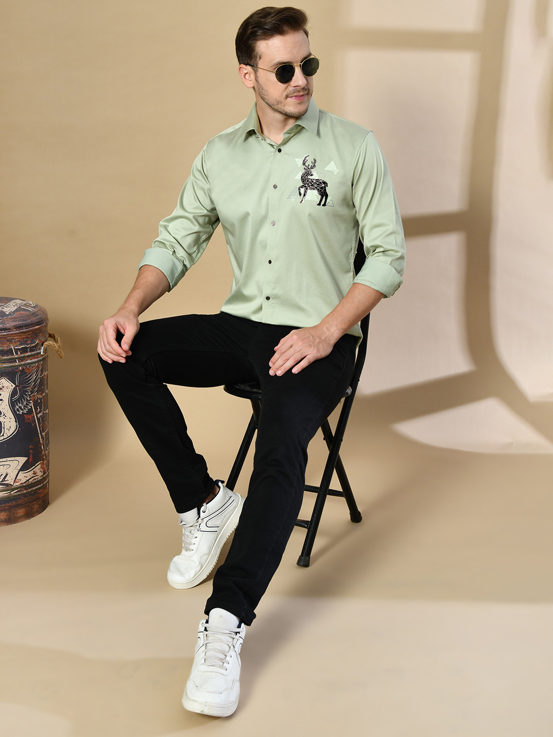 DESIGN UP Standard Slim Fit Graphic Printed Spread Collar Cotton Party Shirt