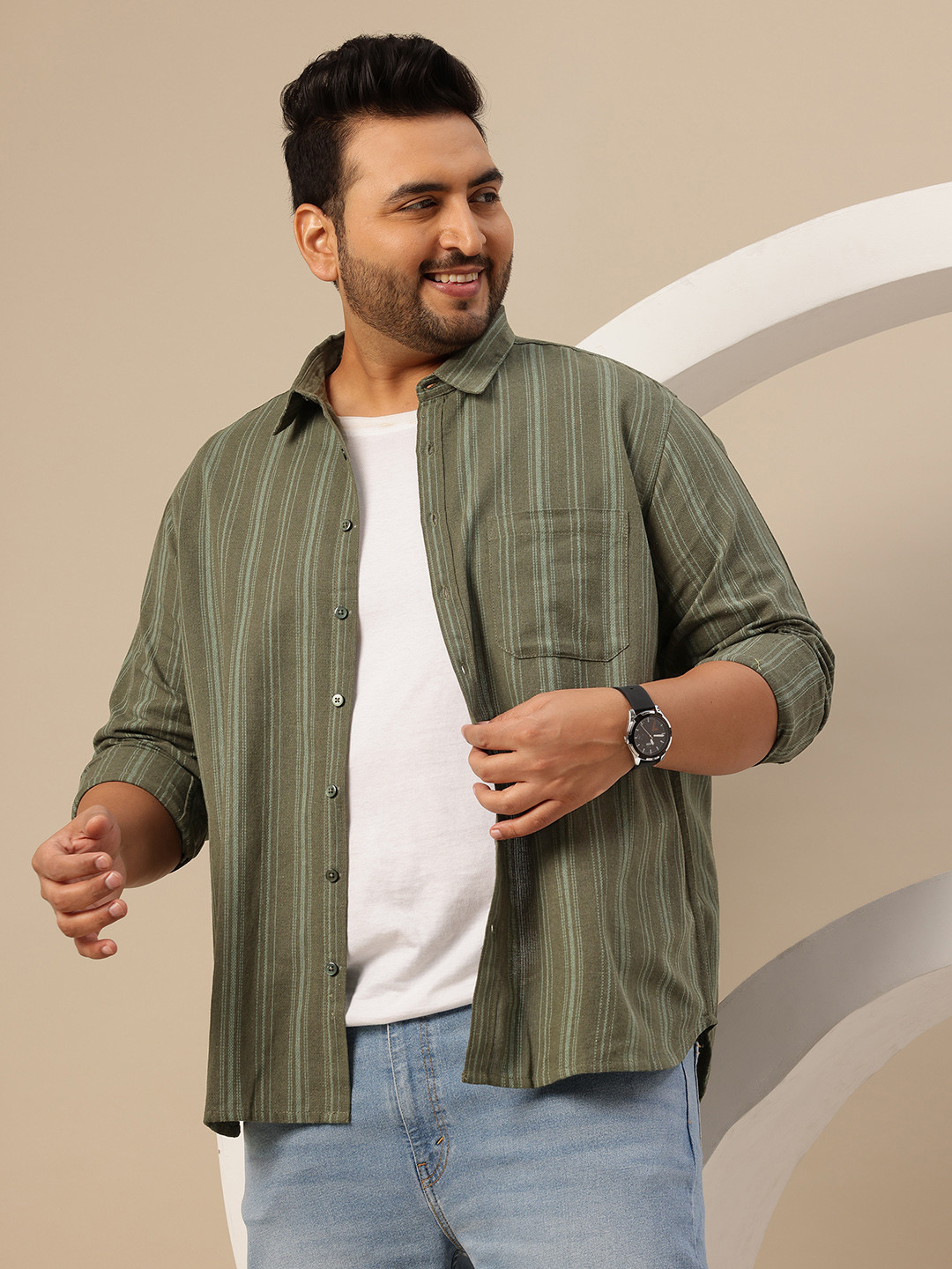 Sztori Men Plus Size Striped Casual Shirt