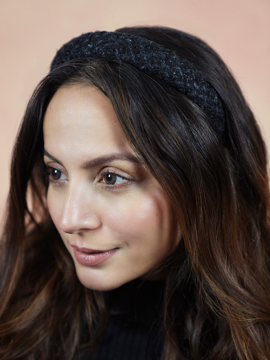 Hair Drama Co. Women Tweed Puff Black Headband Hair Hoops Statement Hairbands