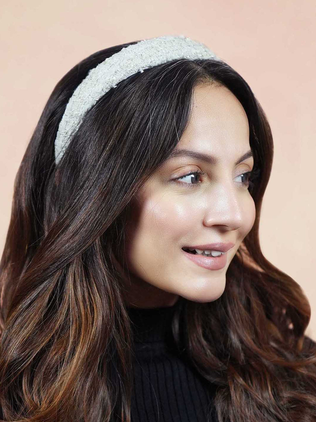 Hair Drama Co. Women Tweed Puff White Headband Hair Hoops Statement Hairbands