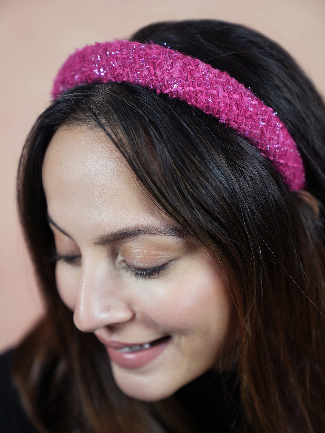 Hair Drama Co. Women Tweed Puff Pink Headband Hair Hoops Statement Hairbands