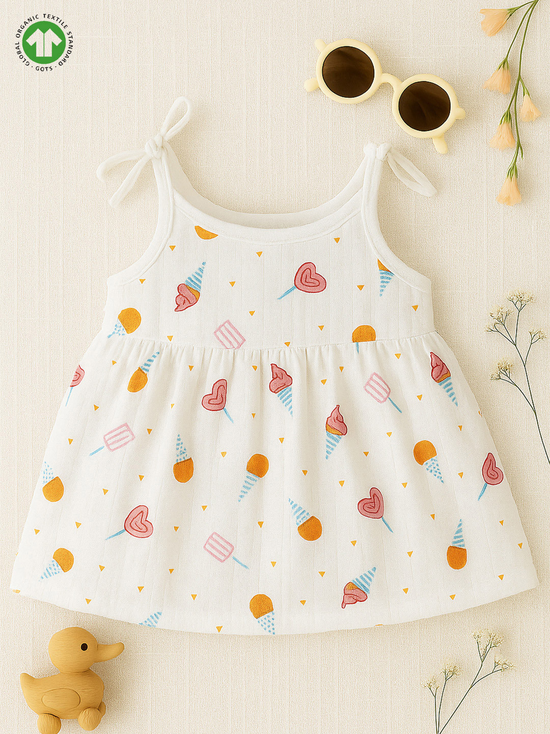 Kidbea Girls Printed Organic Cotton Newborn Sleeveless Fit-Flare Dress