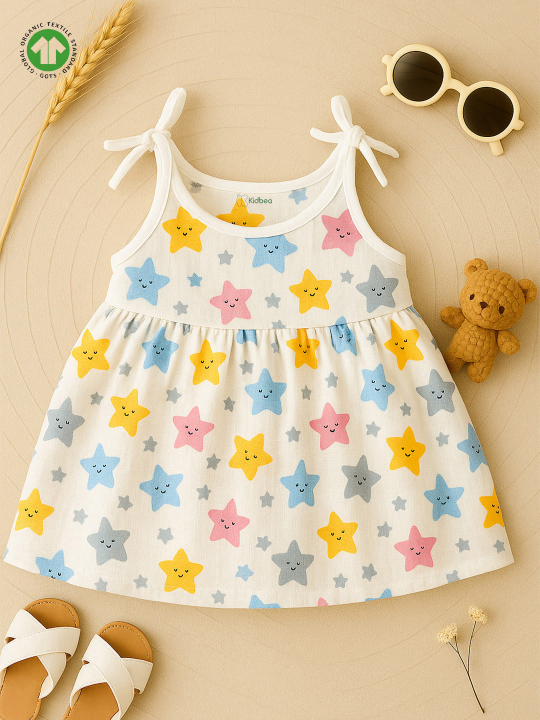 Kidbea Girls Organic Cotton Star Printed Sleeveless Dress