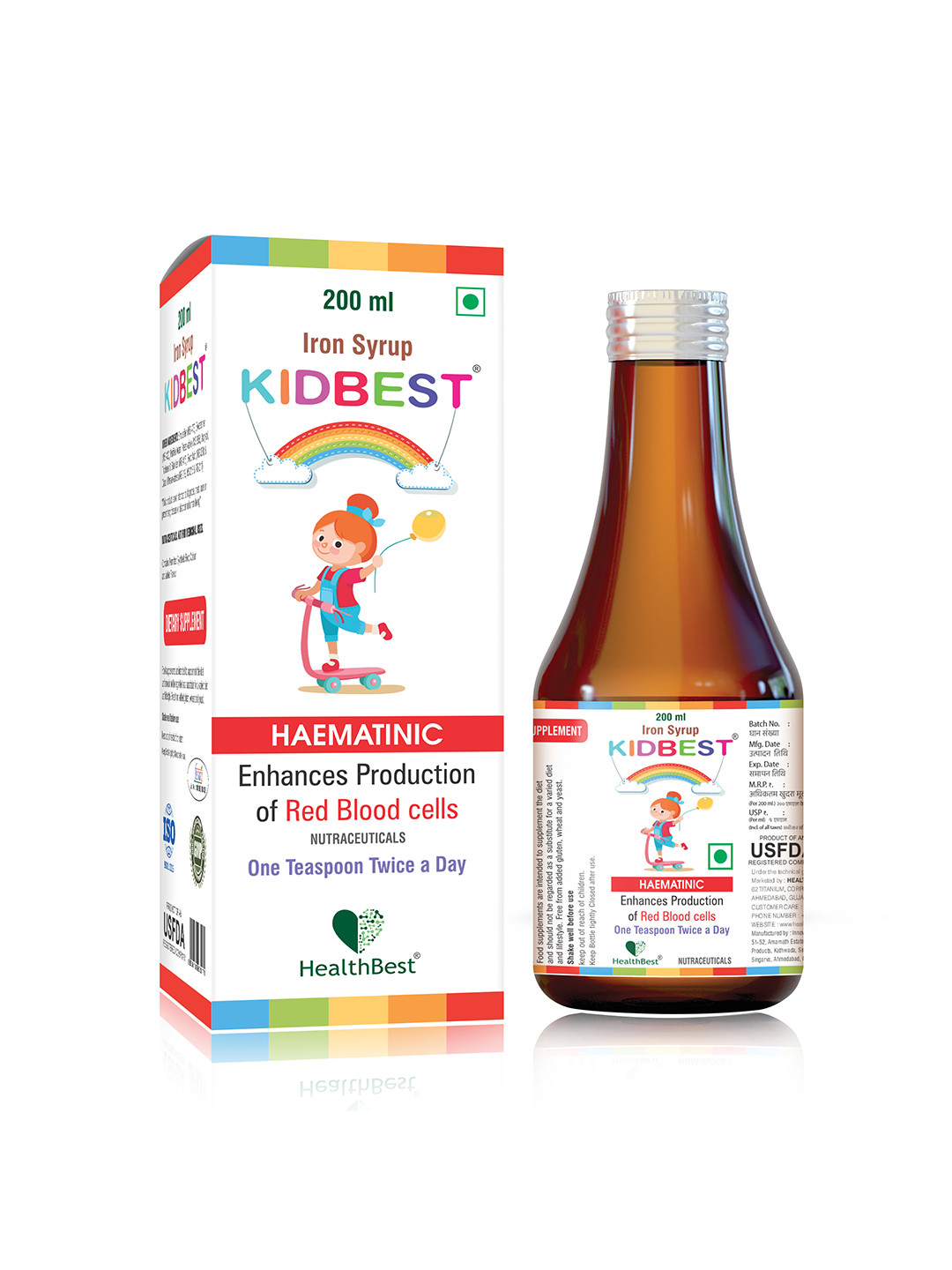 HealthBest Kidbest Pineapple Flavour Iron Syrup - 200 ml