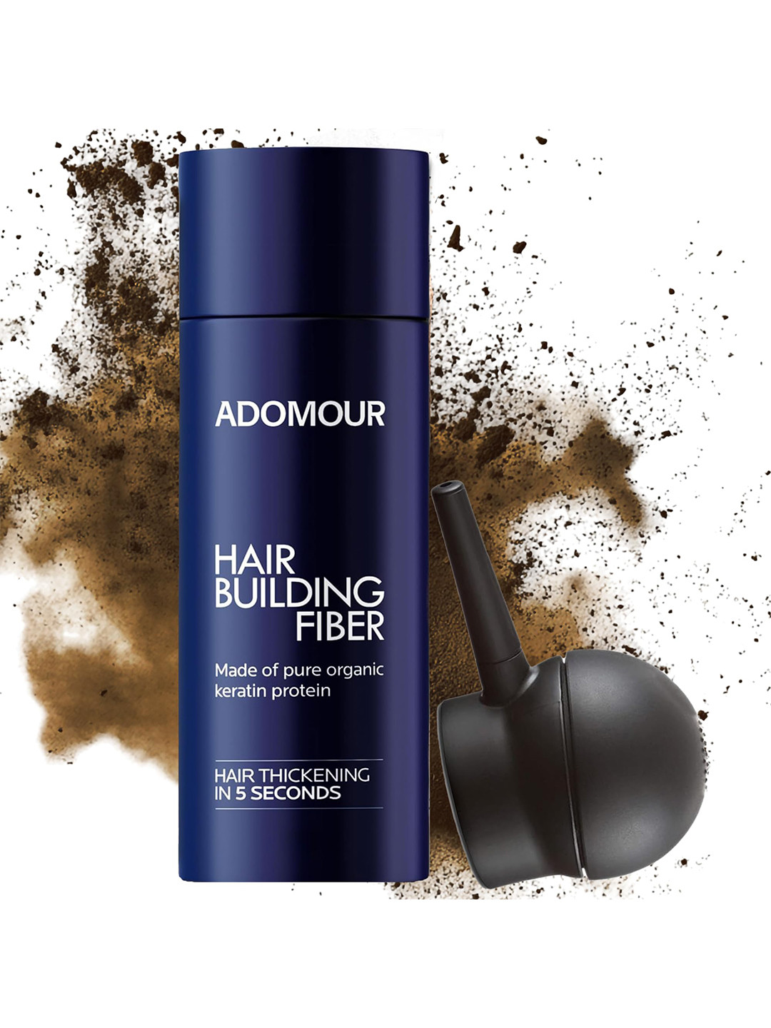 ADOMOUR Set Of 2 Hair Building Fiber With Keratin - 27.5 g With Spray Pump - Medium Brown