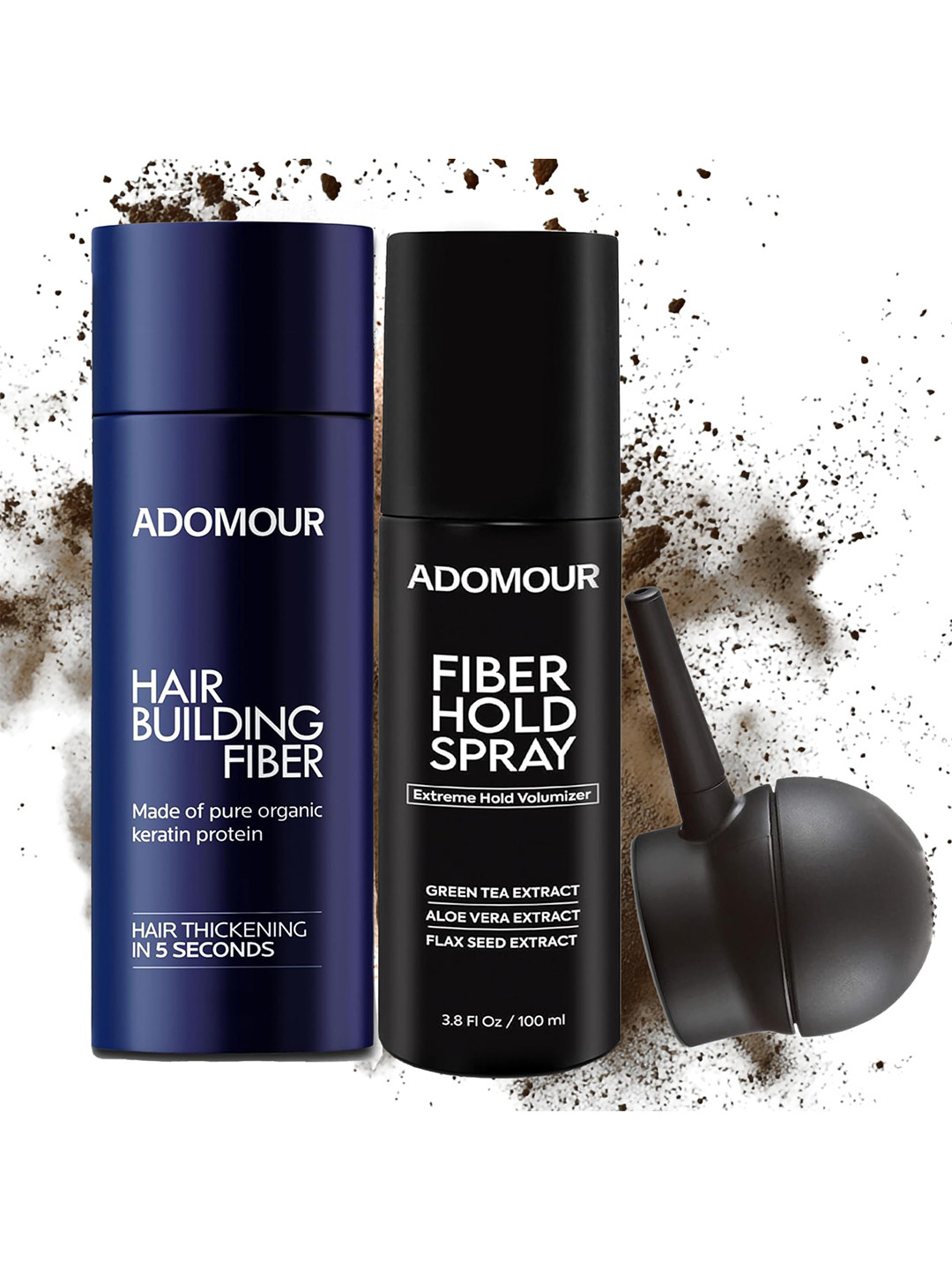 ADOMOUR Set Of 2 Hair Kit Hair Fiber & Hold Spray & Applicator Pump- Dark Brown- 27.5g
