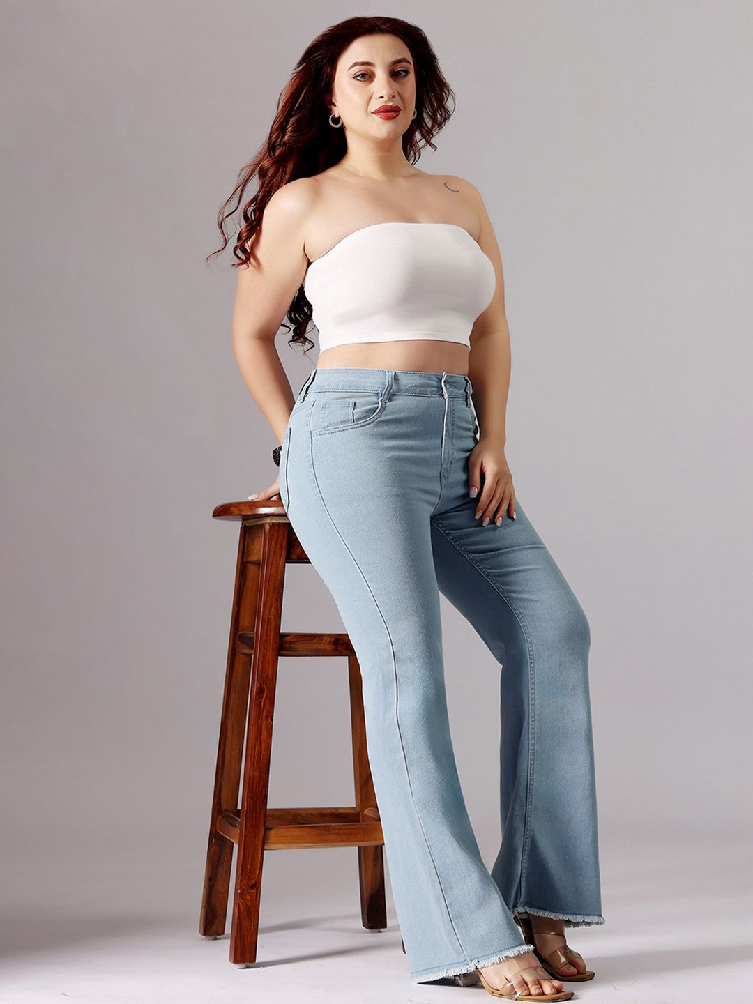 Miss Chase A+ Women's Boot Cut High rise Clean Look Cropped Stretchable Denim Jeans