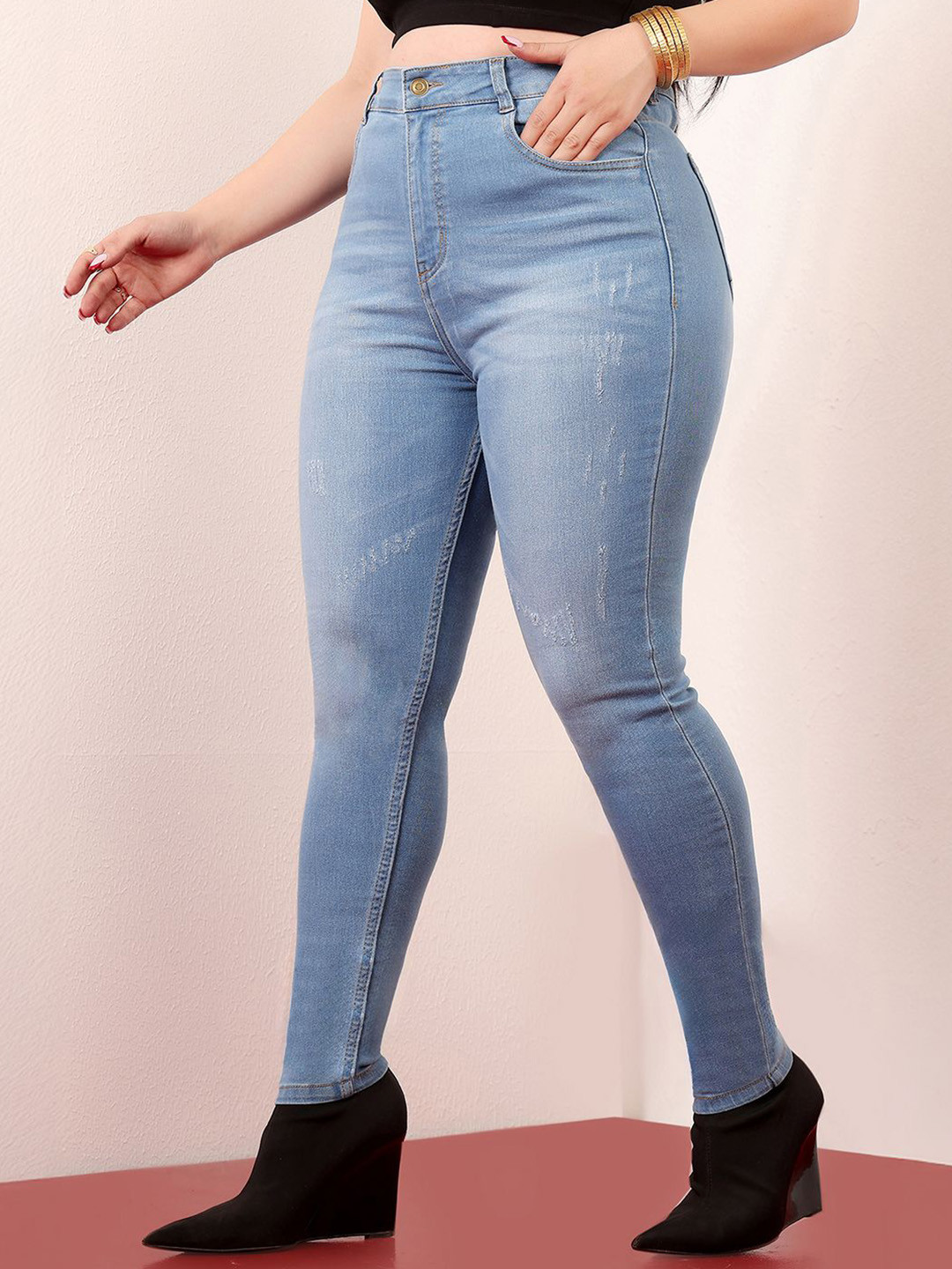 Miss Chase A+ Plus Size Women's Skinny High Rise Mild Distress Stretchable Denim Jeans