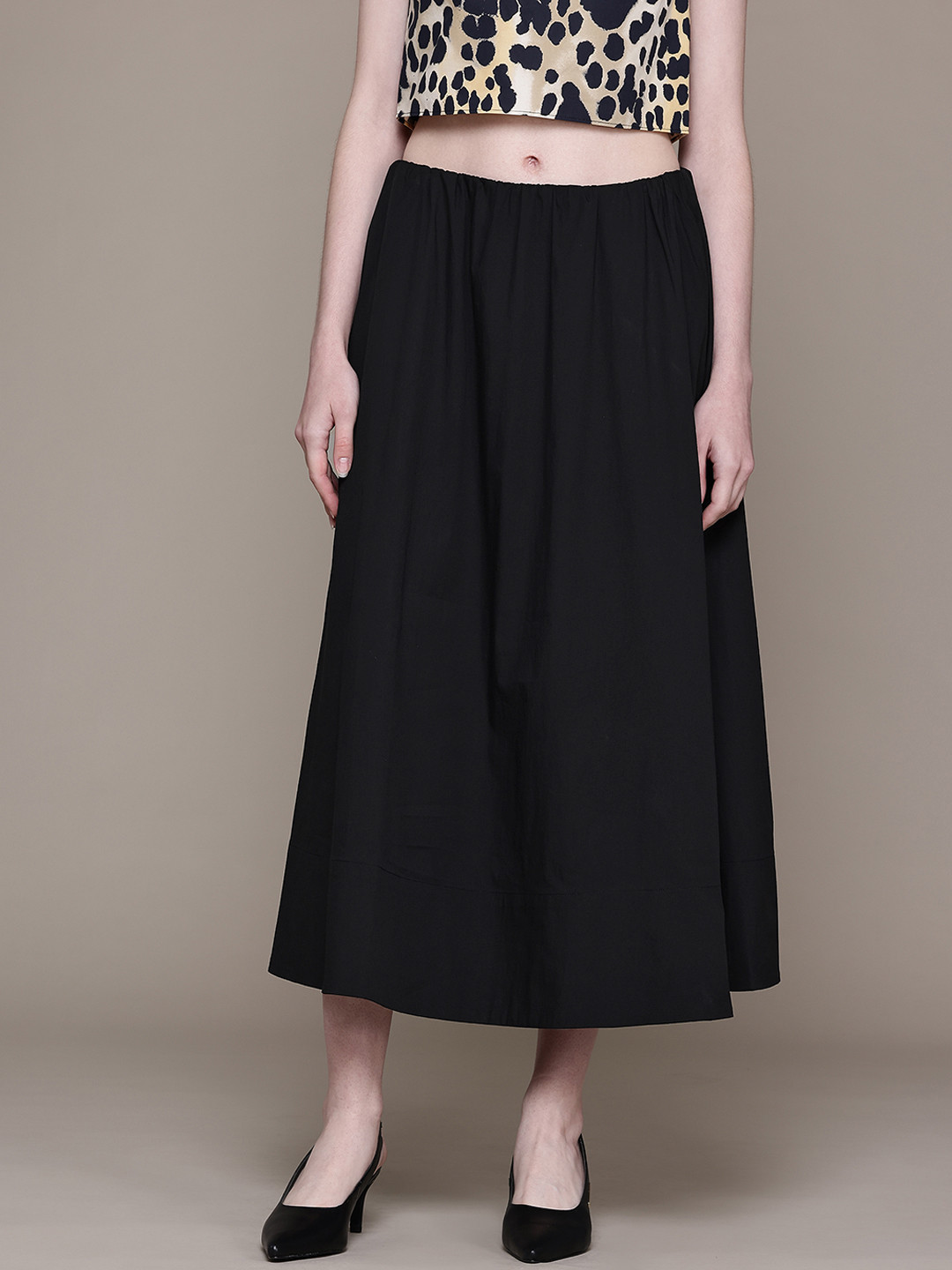MANGO Mid-Rise Maxi Flared Skirt