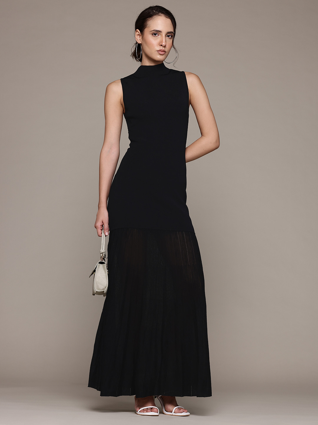 MANGO High Neck Ribbed Maxi Dress