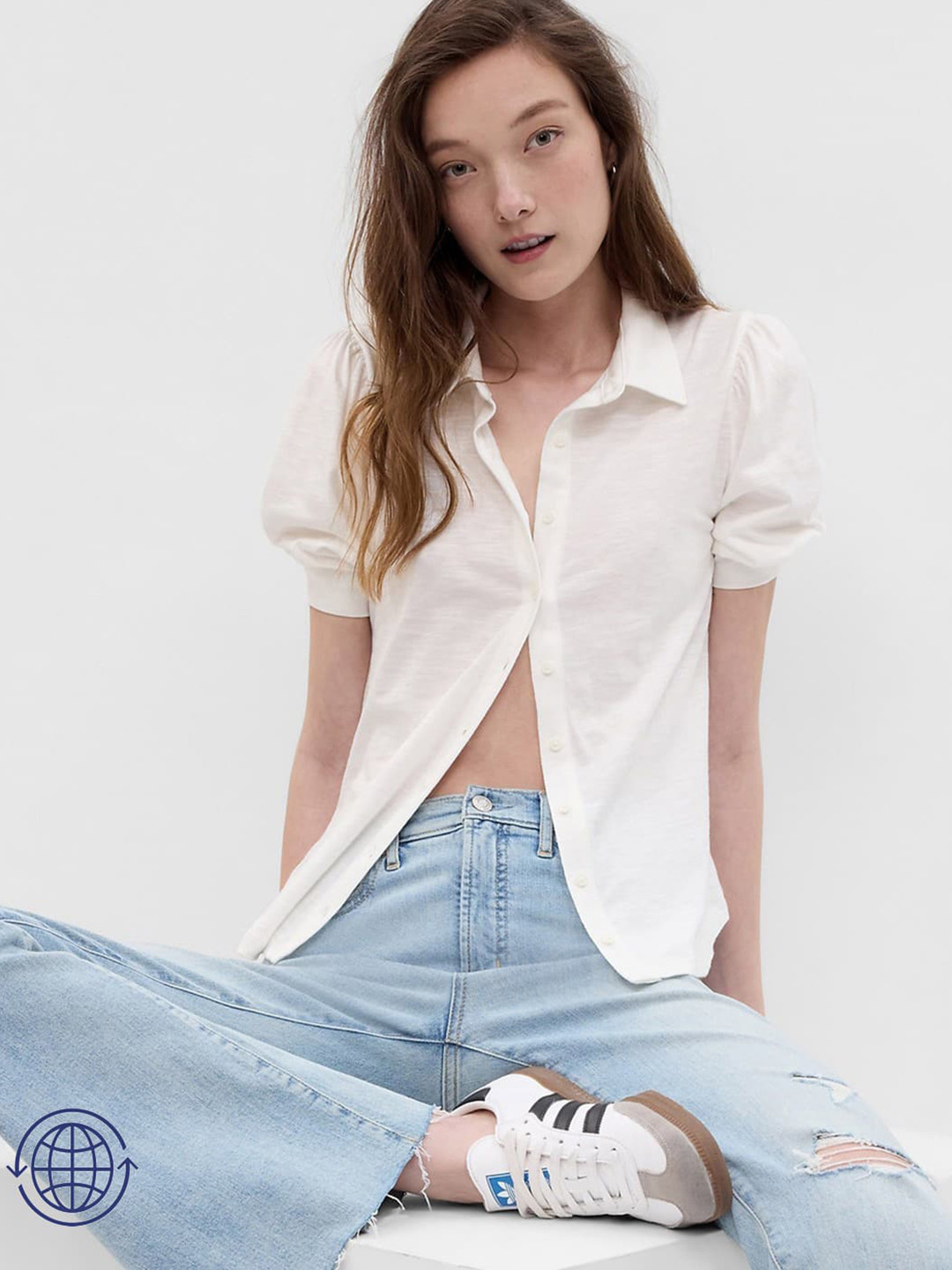 GAP Puff Sleeve Shirt Style Top