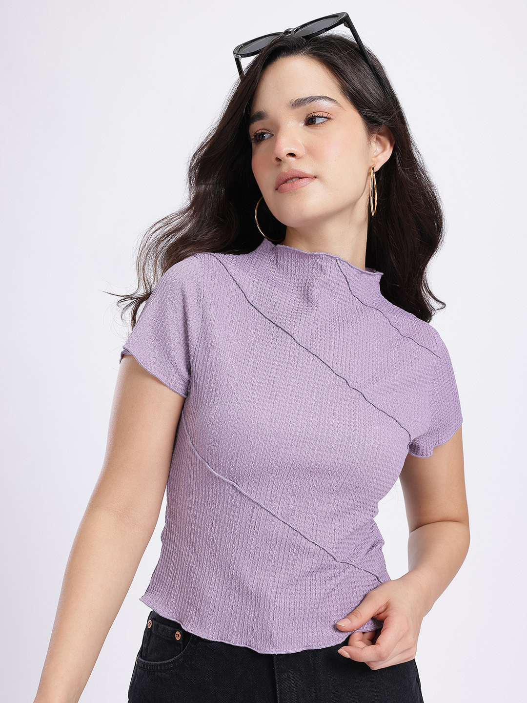 Lavender High Neck Textured Top