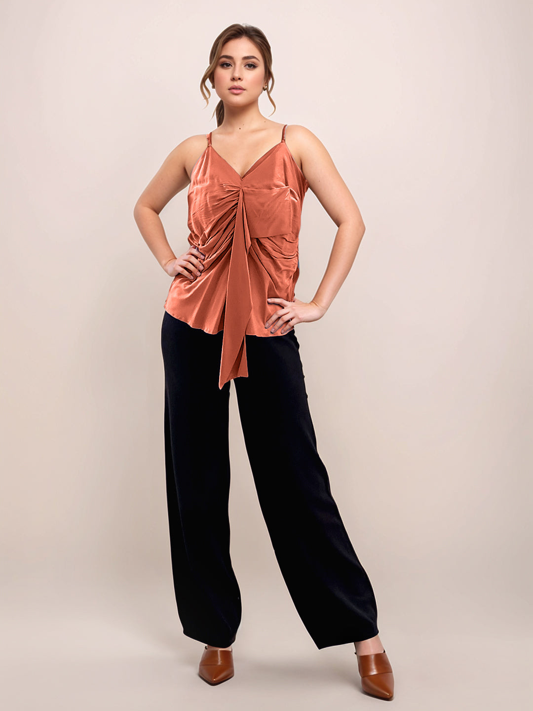 Zink London Women Orange Plain Sleeveless Top