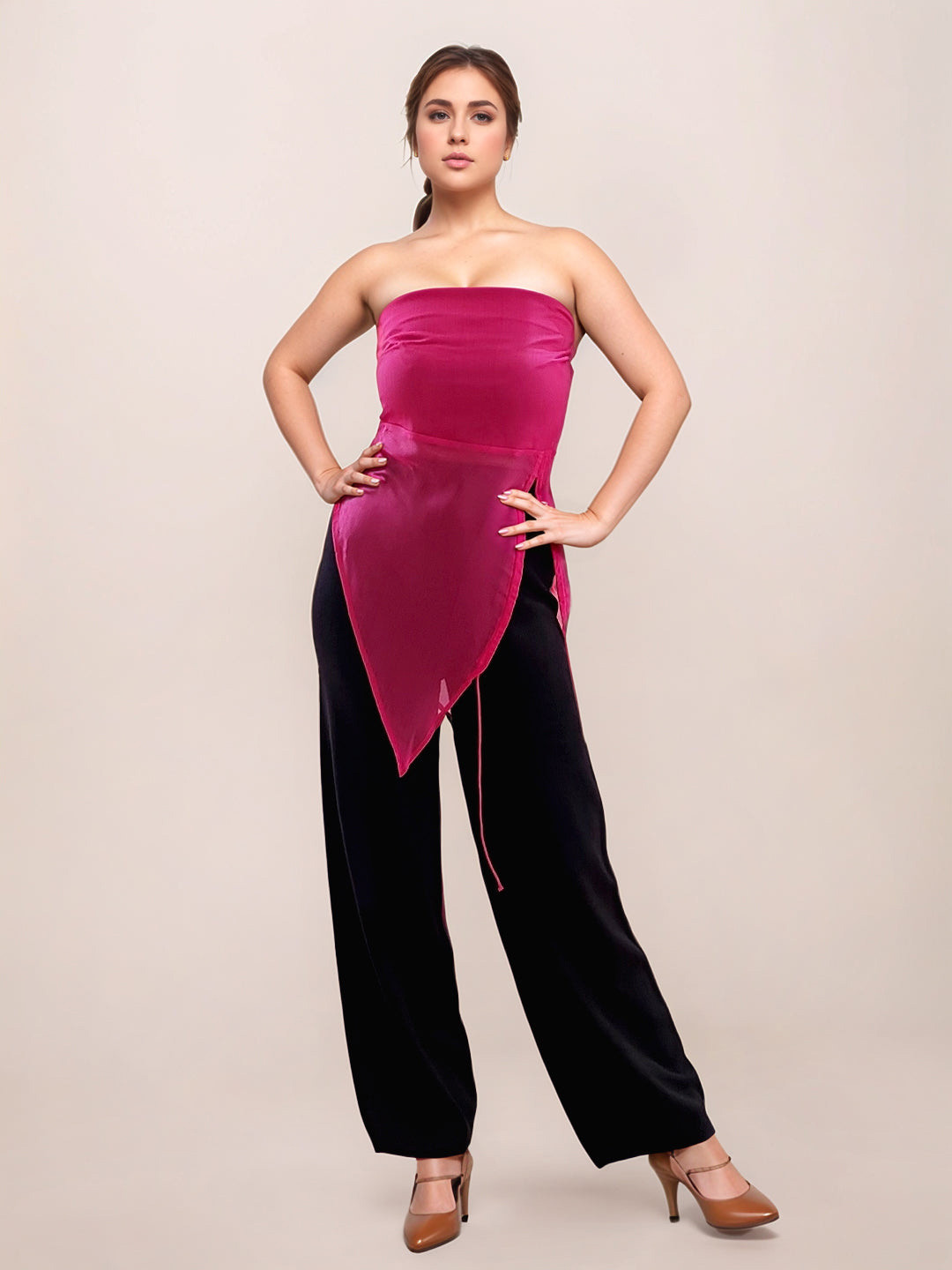 Zink London Women Pink Textured Strapless Top