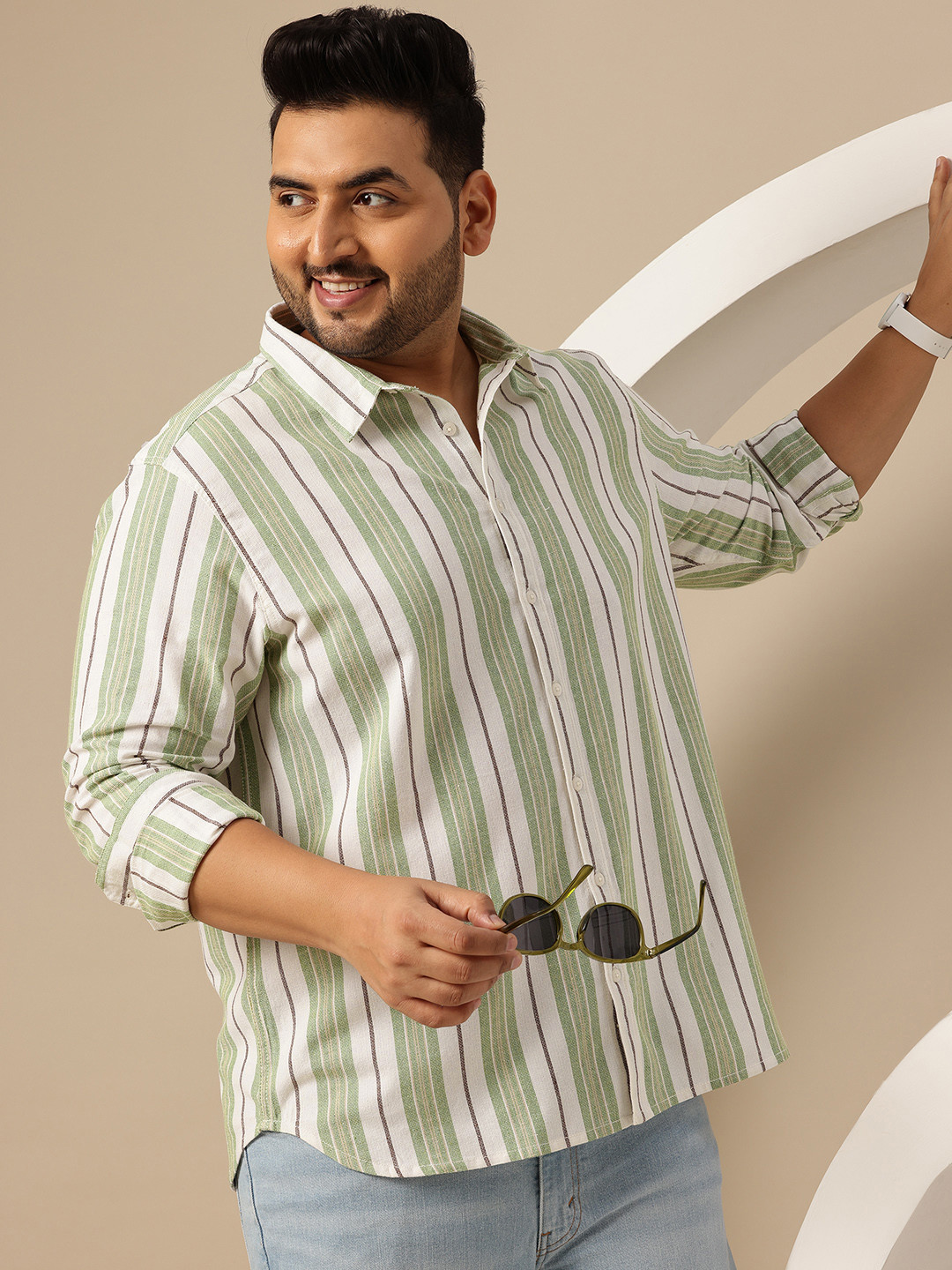 Sztori Men Plus Size Striped Casual Shirt