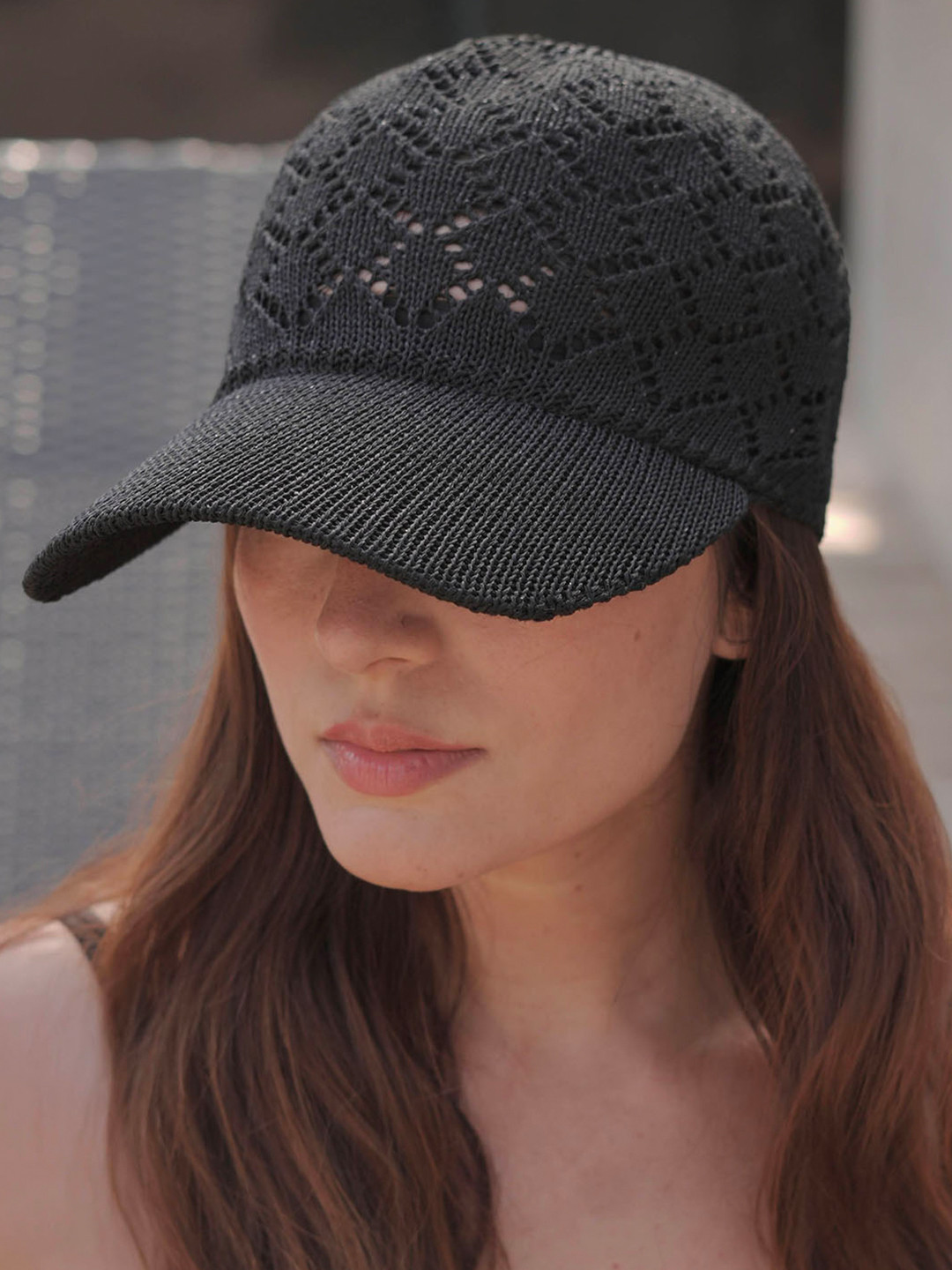 Hair Drama Co. Women Knitted Crochet Summer Baseball Cap with Adjustable Black Shade