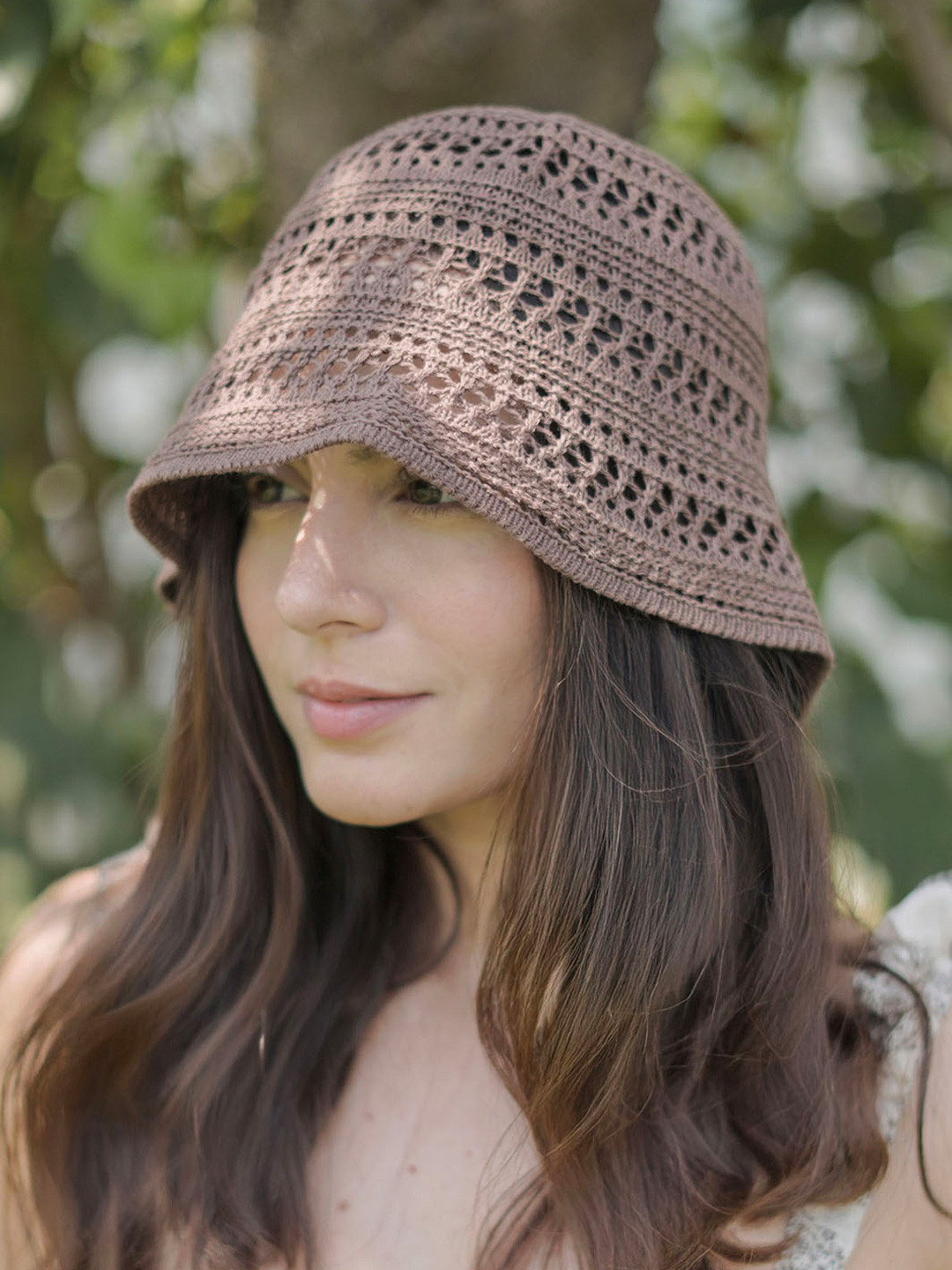 Hair Drama Co. Women Handmade Crochet Floppy Bucket Hat for Summer Wear Dark Brown