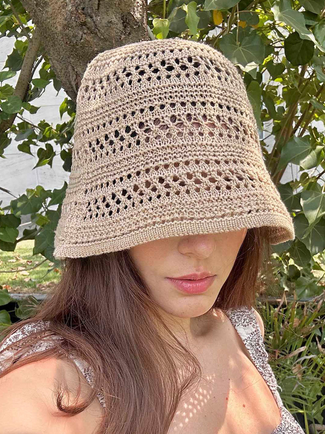 Hair Drama Co. Women Handmade Crochet Floppy Bucket Hat for Summer Wear Beige