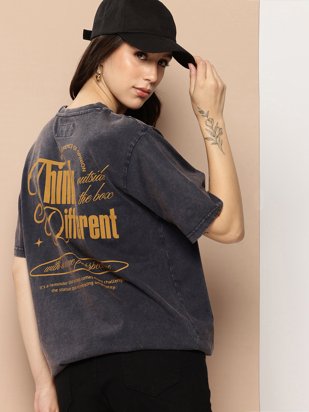 Difference Of Opinion Women's Acid Washed Oversized Printed Tshirt