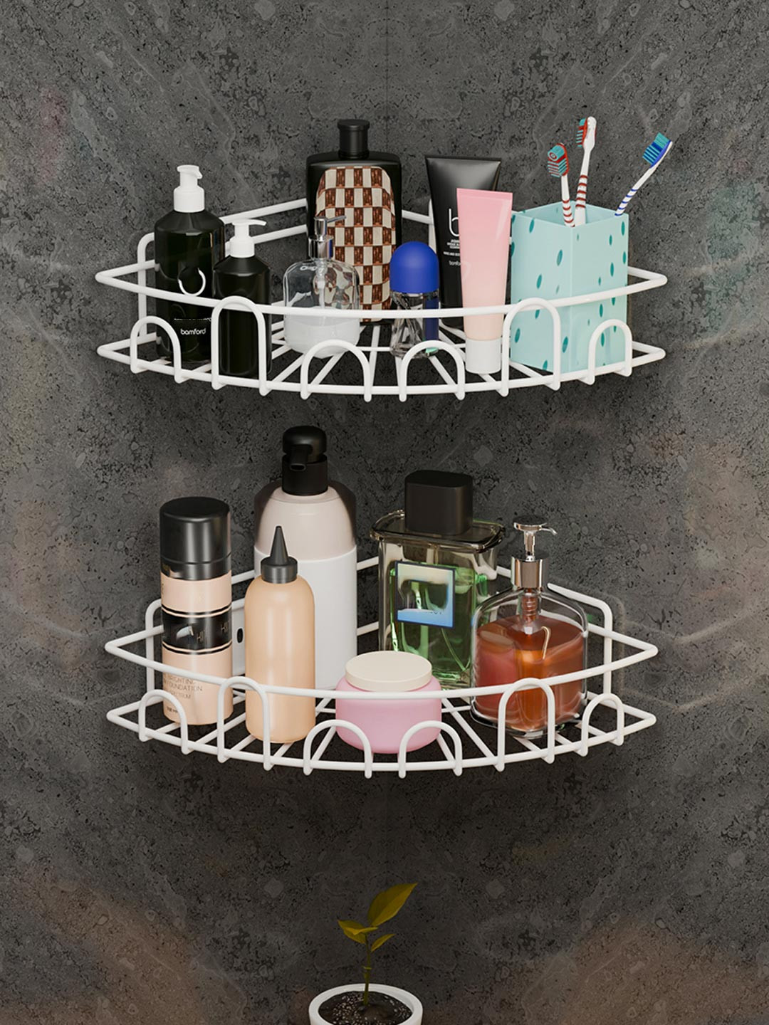 RUBOXA 2 Pieces White Metal  Bathroom Corner Rack Organiser with Drill Screws