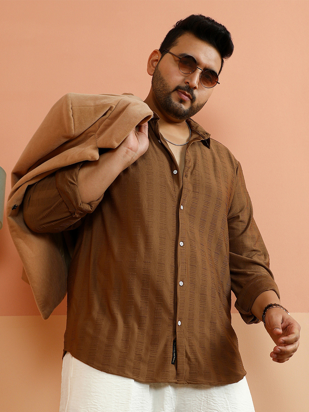 Instafab Plus Men Plus Size Comfort Fit Textured Spread Collar Casual Shirt